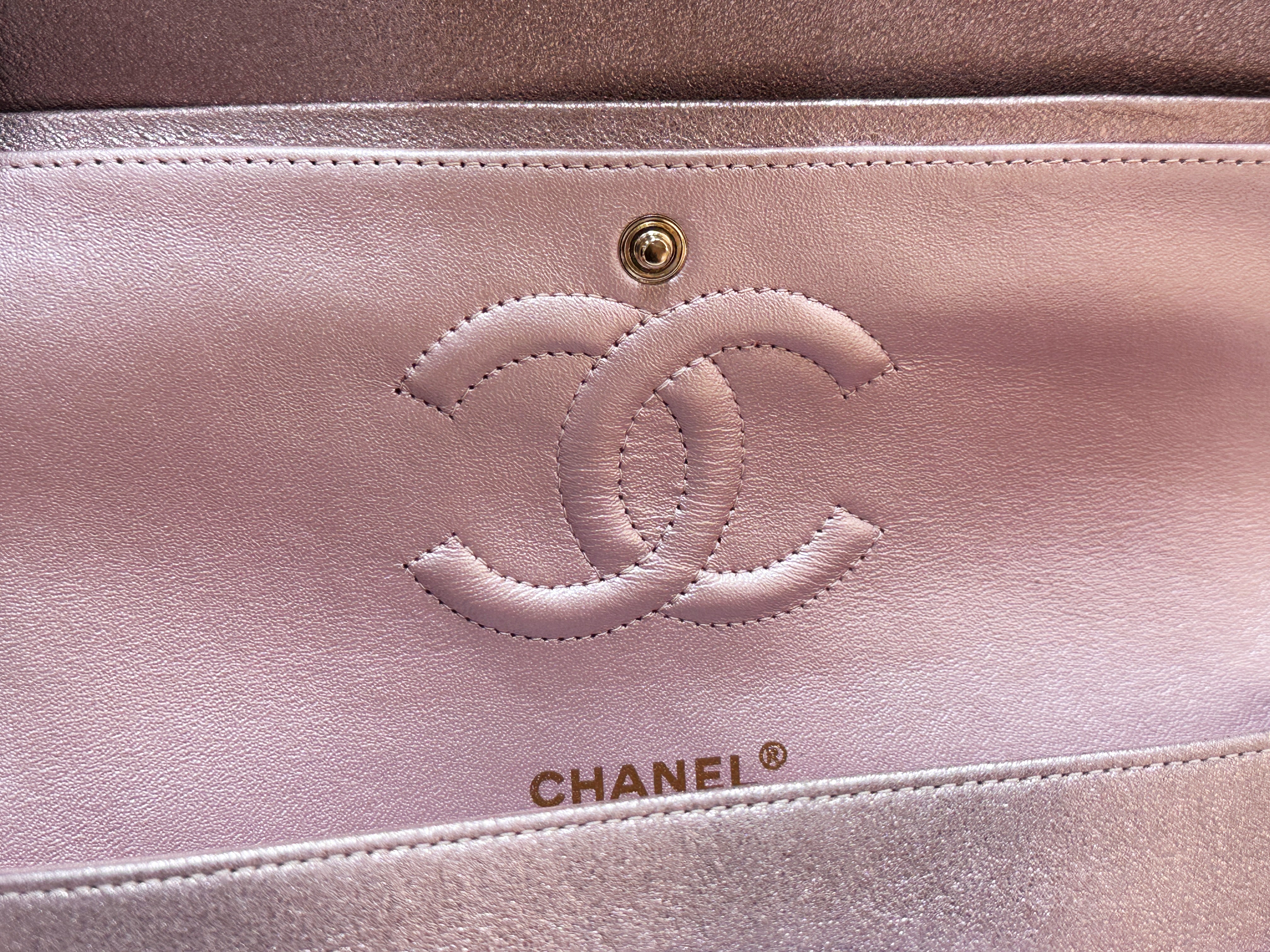 Chanel Classic Quilted Medium Double Flap Iridescent Pink (Calfskin)LGHW 1998 holo card