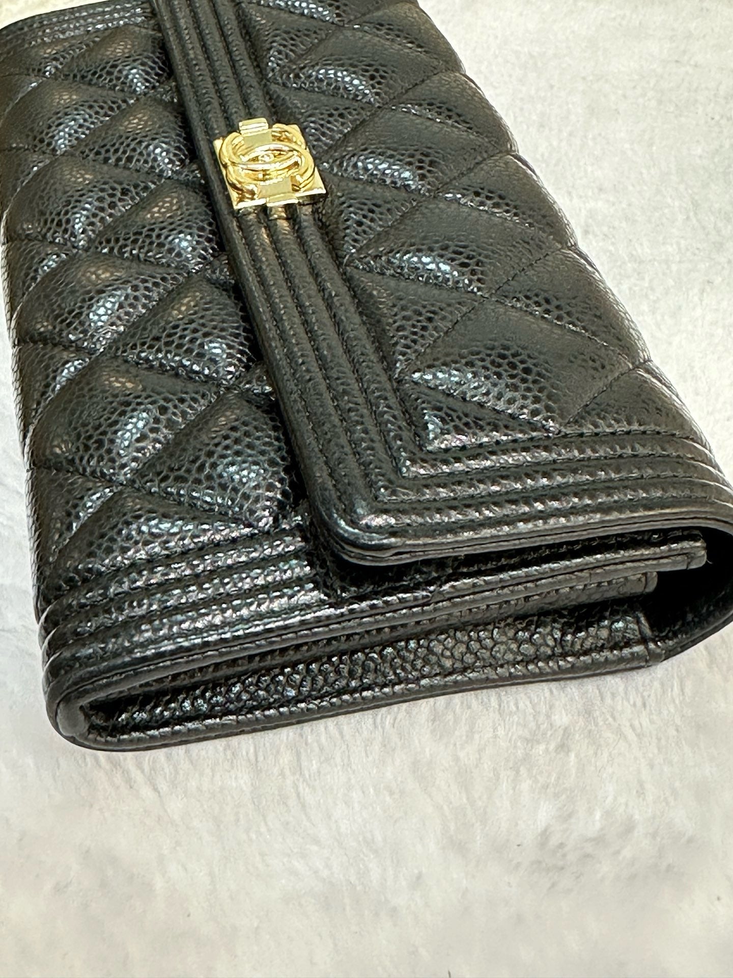 CHANEL LeBoy Flap Wallet Quilted Caviar Black