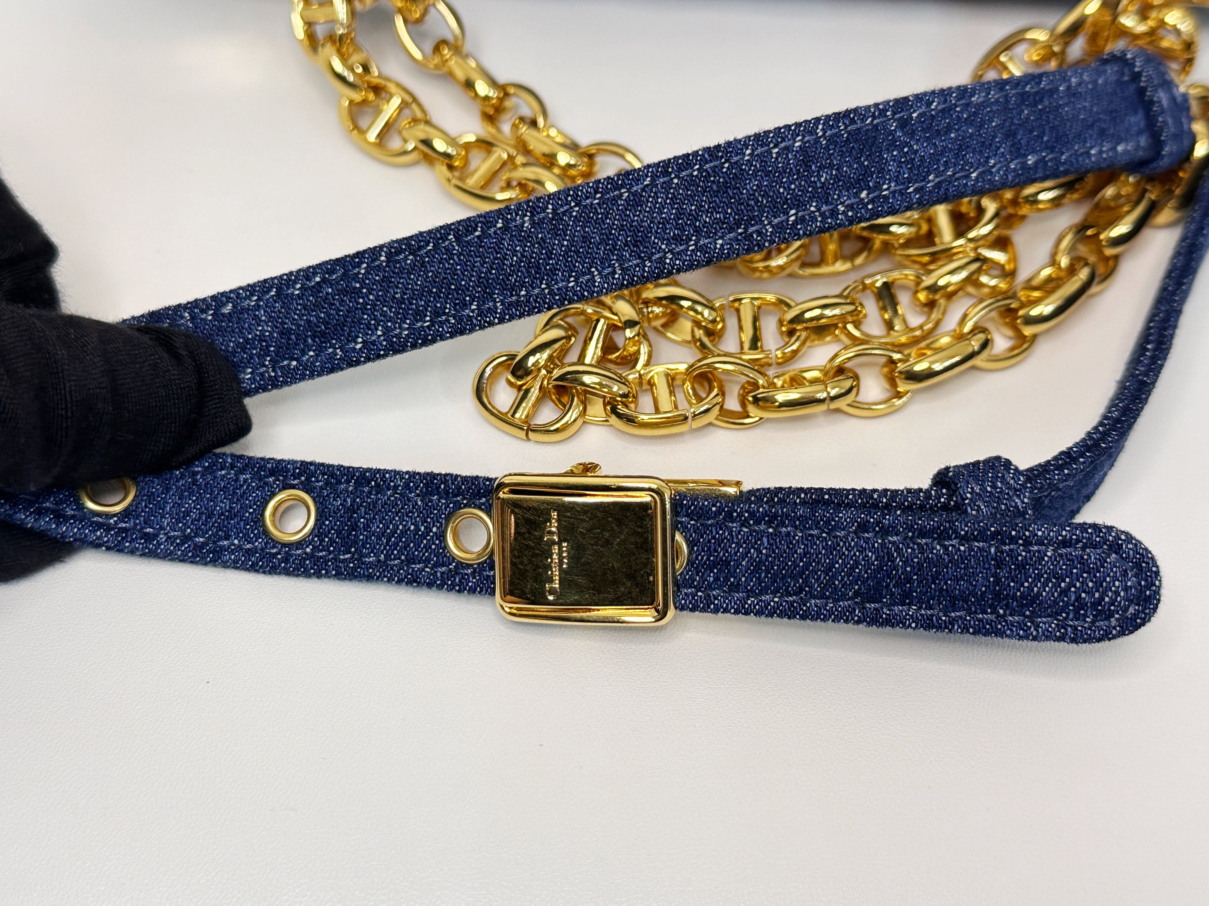 Christian Dior Denim Cannage Small Caro Bag Blue