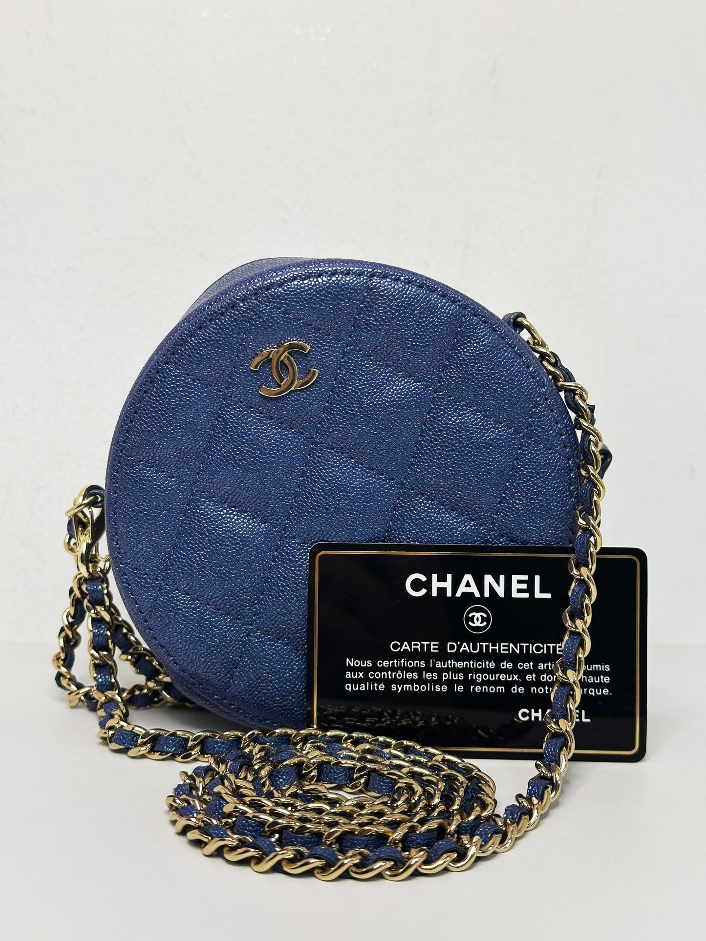 Chanel Matelasse Classic Chain Shoulder Bag Blue 2798 holo card
