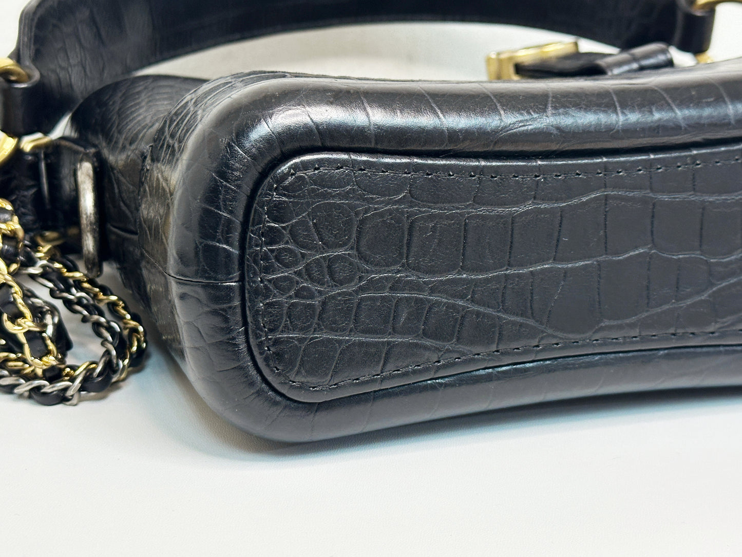 Chanel Small Gabrielle Hobo Bag Crocodile Embossed Calfskin Black 2822 holo card