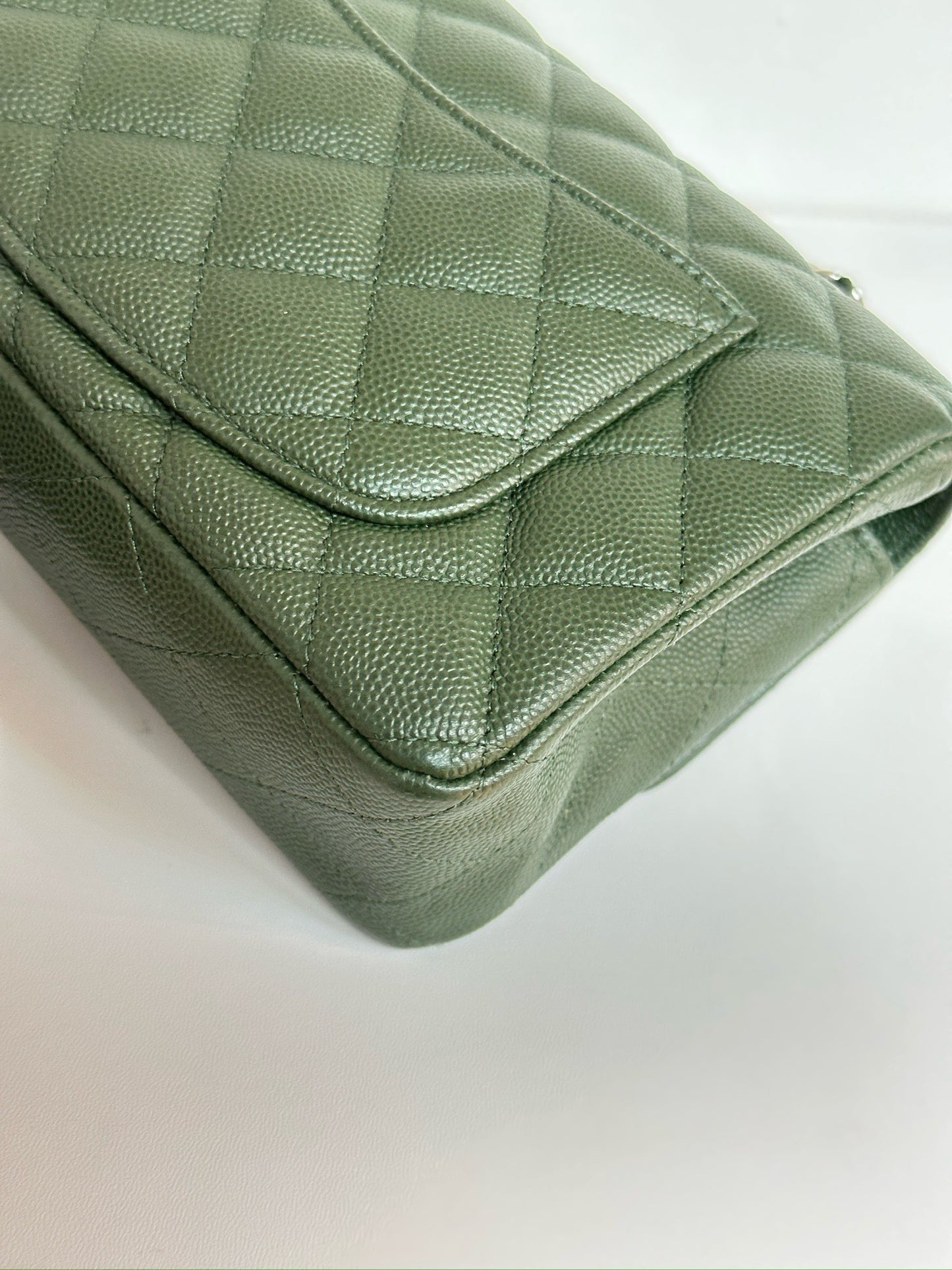 Chanel Caviar Quilted Mini Rectangular Flap Green 2507 holo card