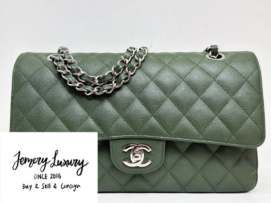 Chanel Medium Classic Quilted Double Flap Bag Green 2517 holo