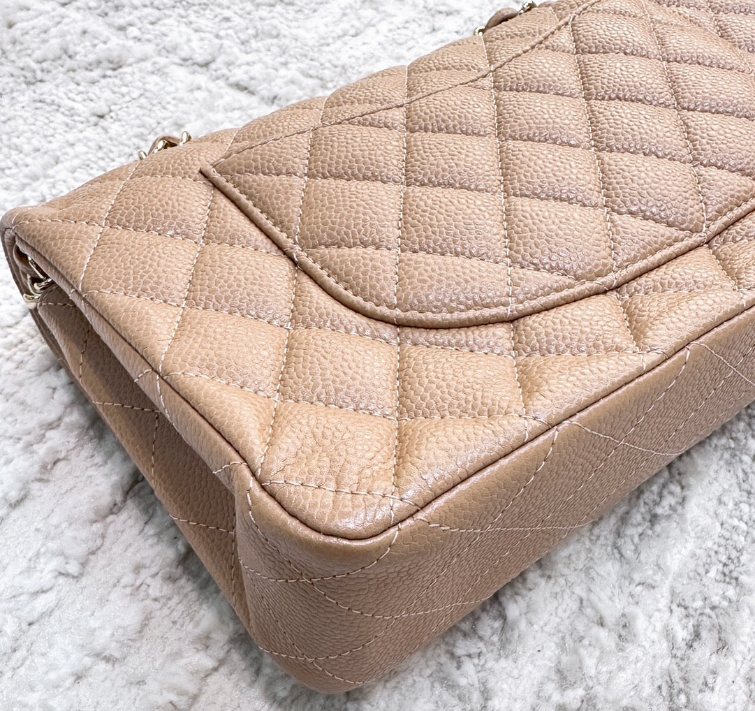 CHANEL Caviar Quilted Medium Double Flap Beige