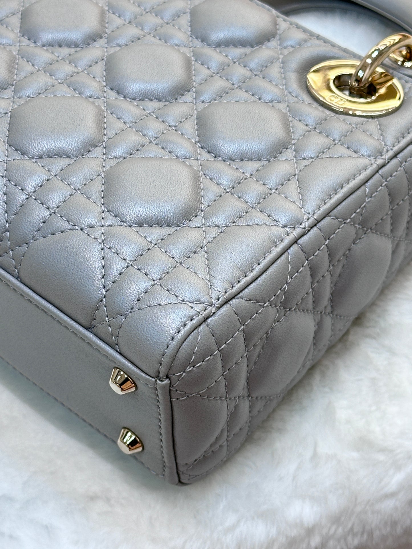 Christian Dior Mini Lambskin Cannage Lady Dior Gray Opaline GHW