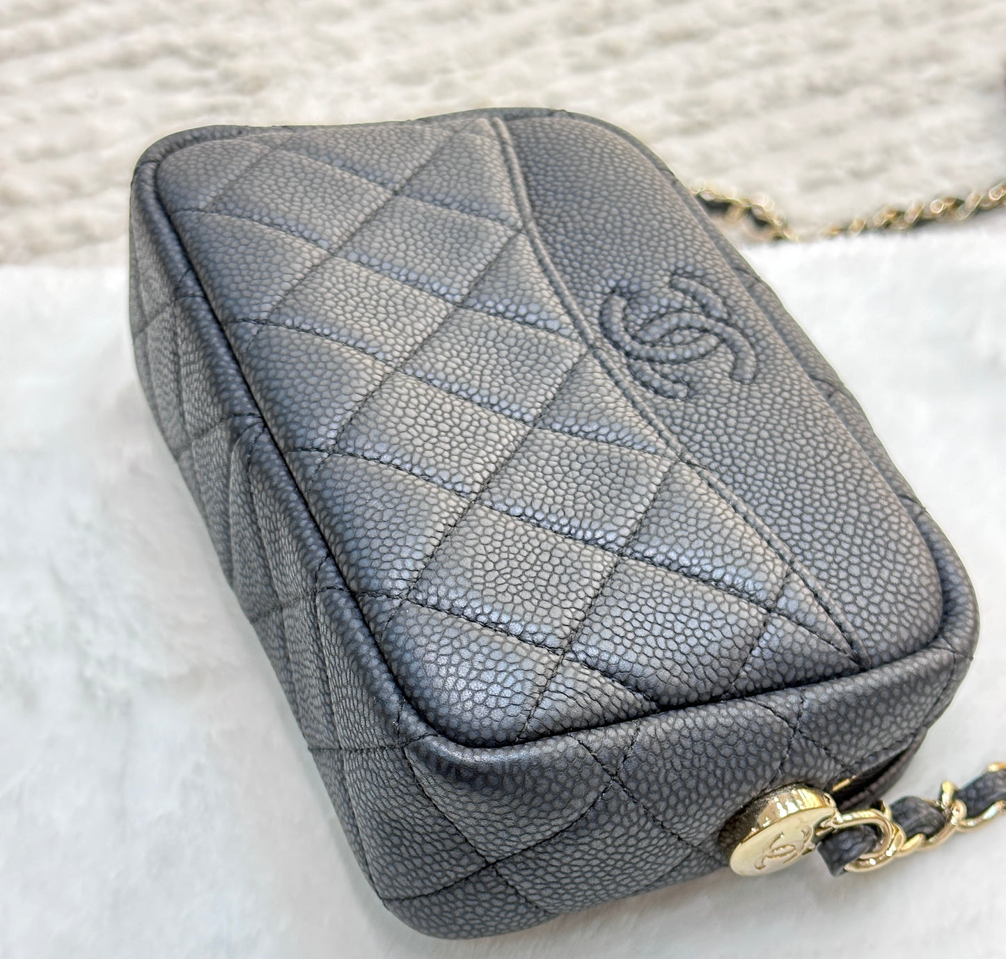 CHANEL Caviar Quilted Mini Coco Tassel Camera Case Black