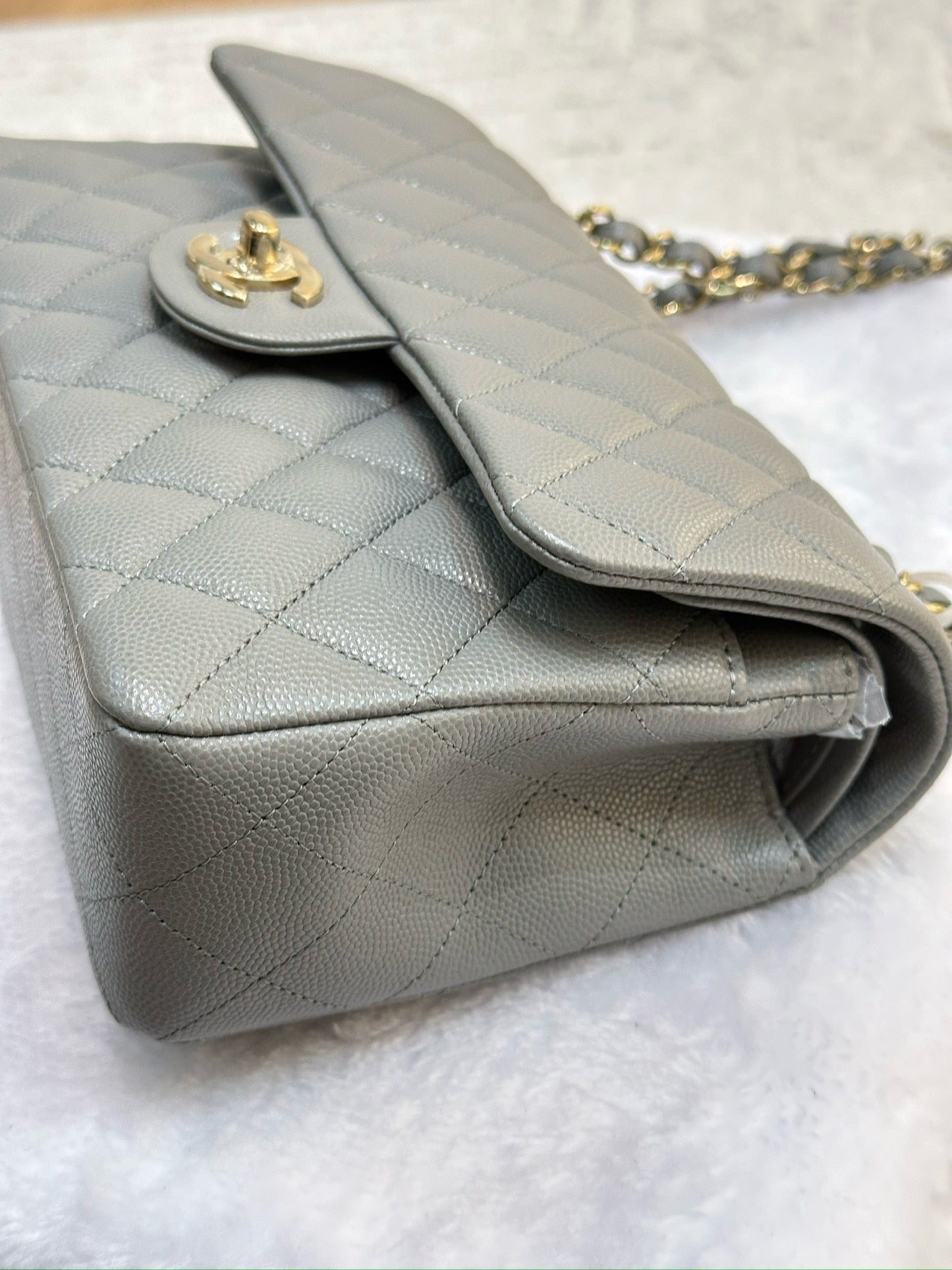 Chanel Small Caviar Quilted Double Flap Grey LGHW