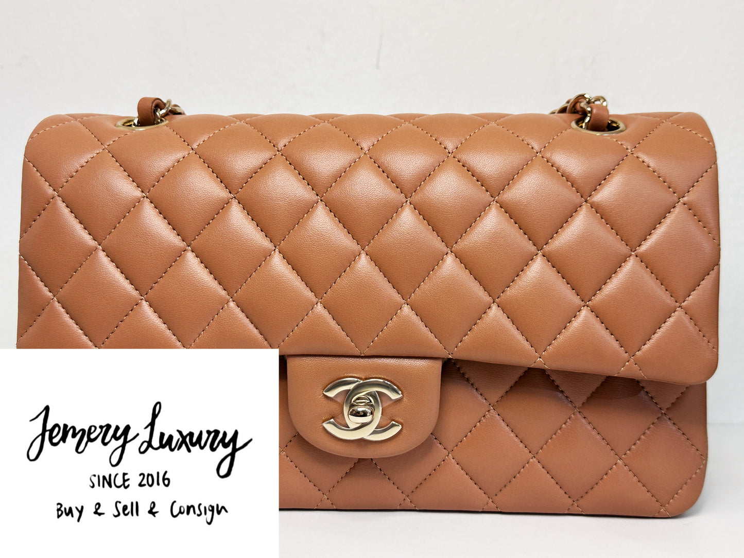 Chanel 21P Caramel Medium Lambskin Classic Double Flap Bag LGHW 3102 holo card