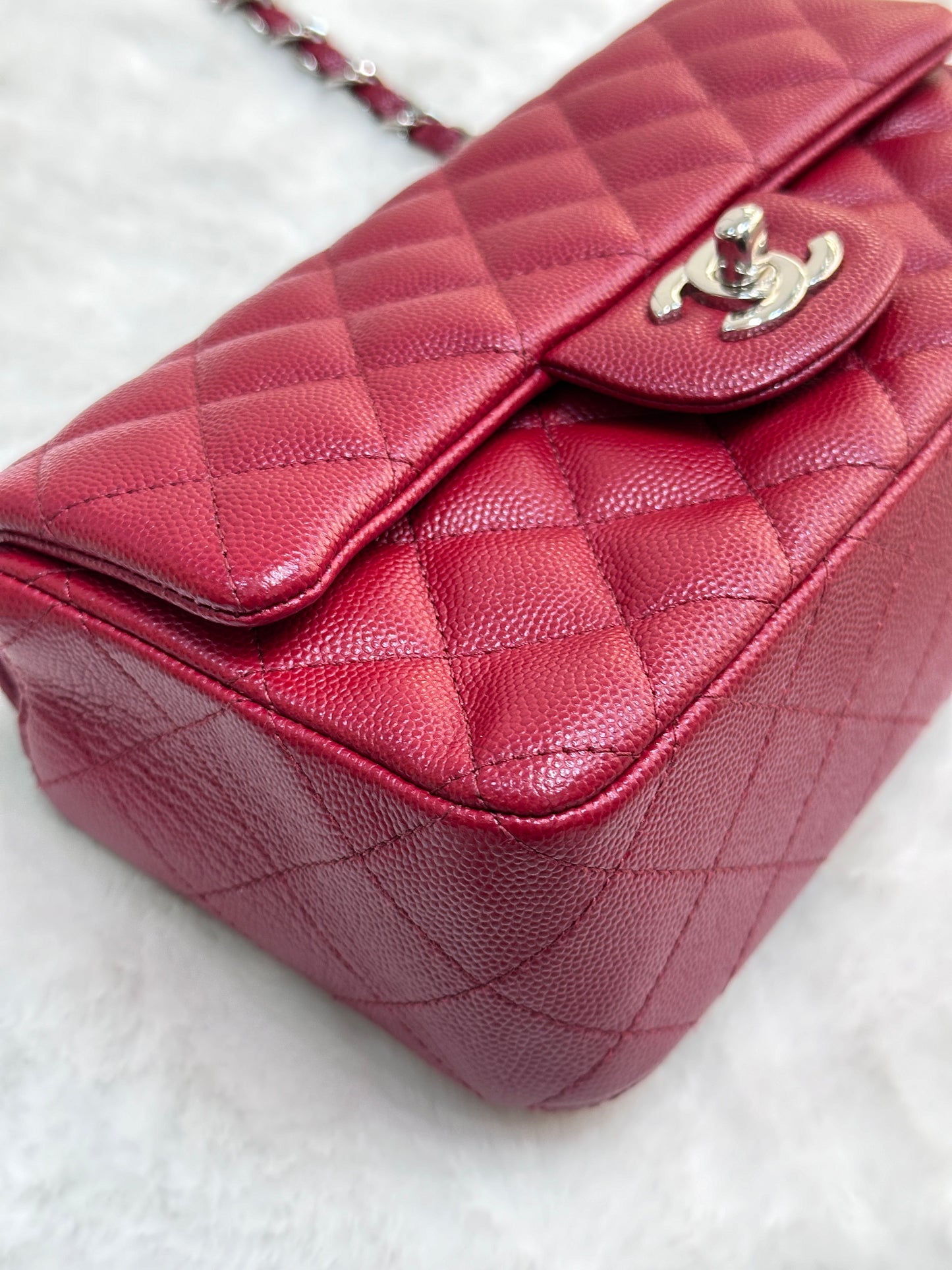 Chanel Mini Rectangular Caviar Quilted Flap Red 17B SHW