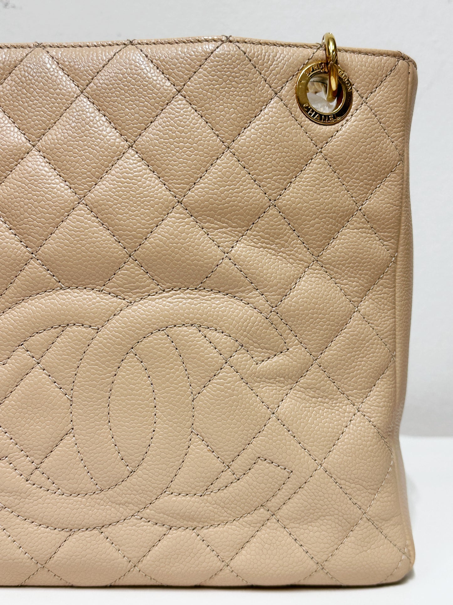 Chanel Caviar Quilted Petit Shopping Tote PST Beige GHW 1551 holo