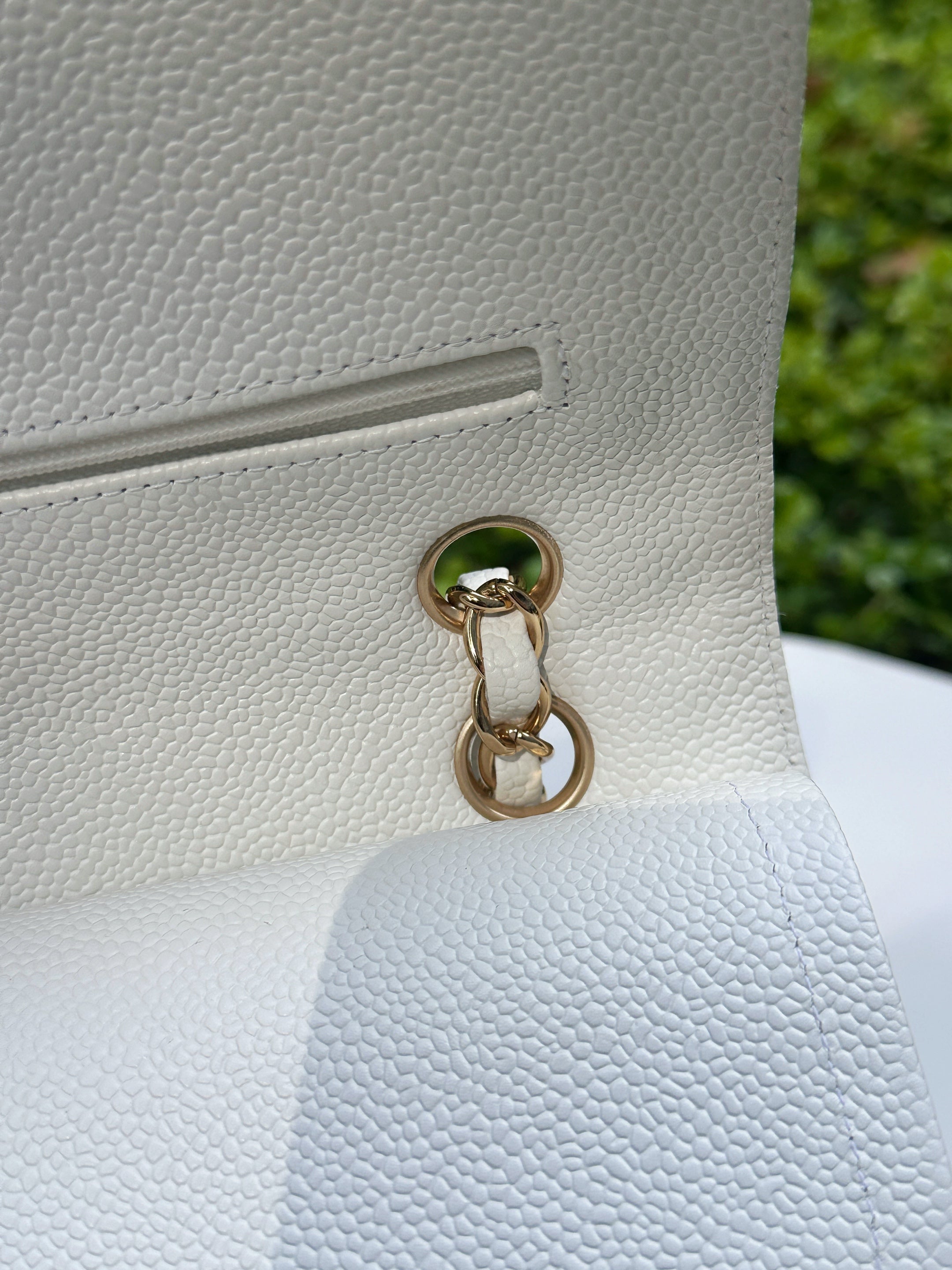 Chanel White Caviar Medium Classic Double Flap Bag 1350 holo