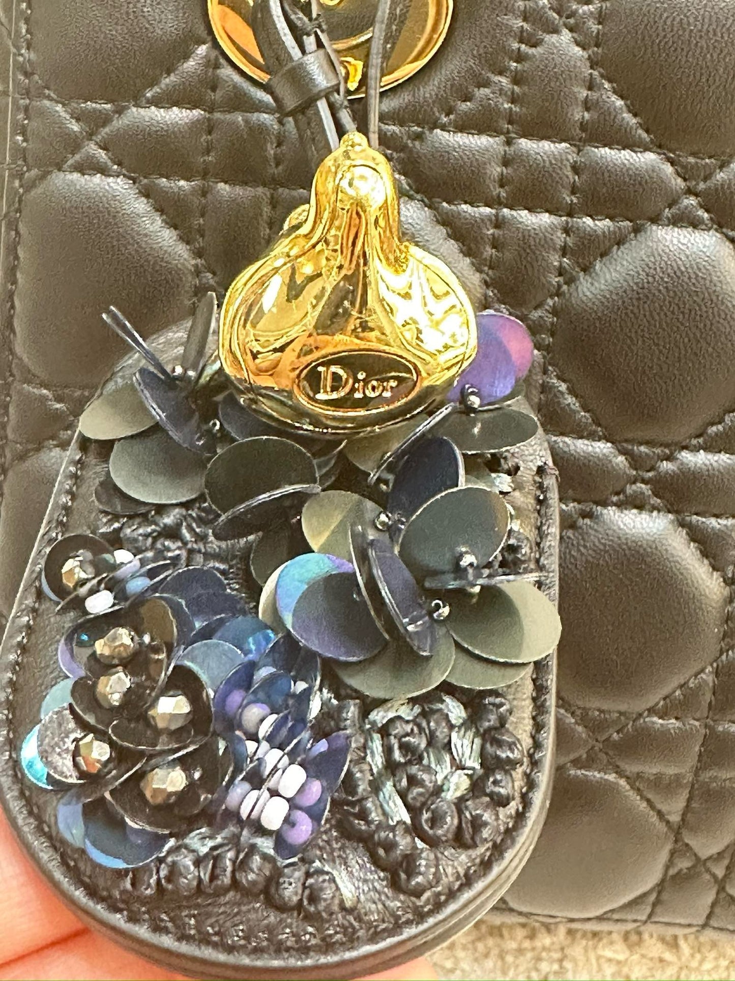 Christian Dior Small Exclusive Limited Edition Lady Dior with Fox charm Black