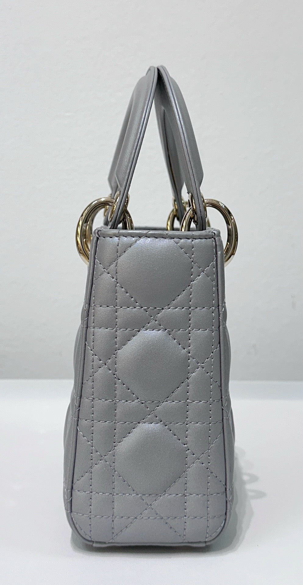 Christian Dior Mini Lambskin Cannage Lady Dior Gray Opaline GHW