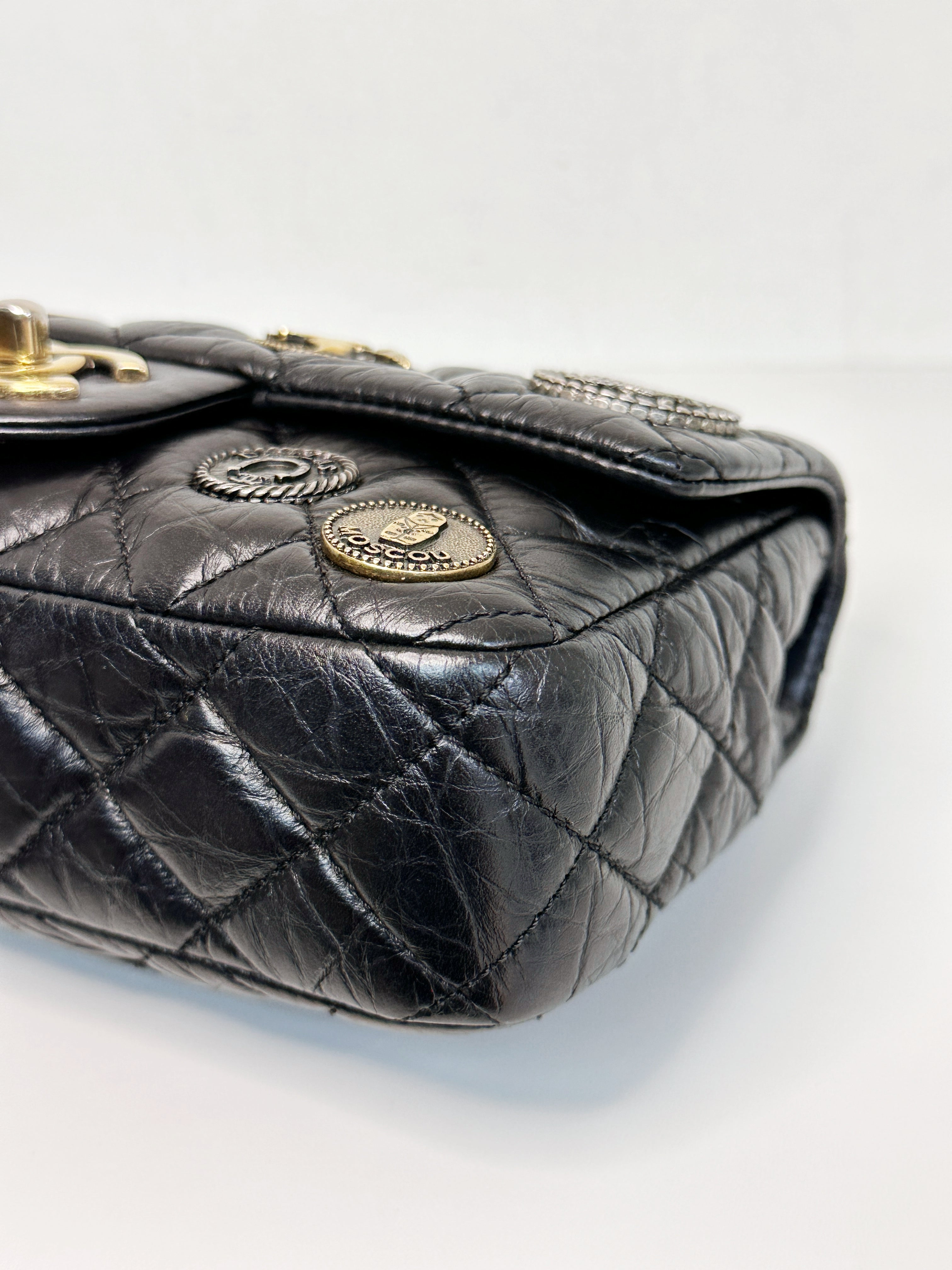Chanel Mini Limited Edition Aged Calfskin Quilted Medallion Flap Black GHW 206 holo card