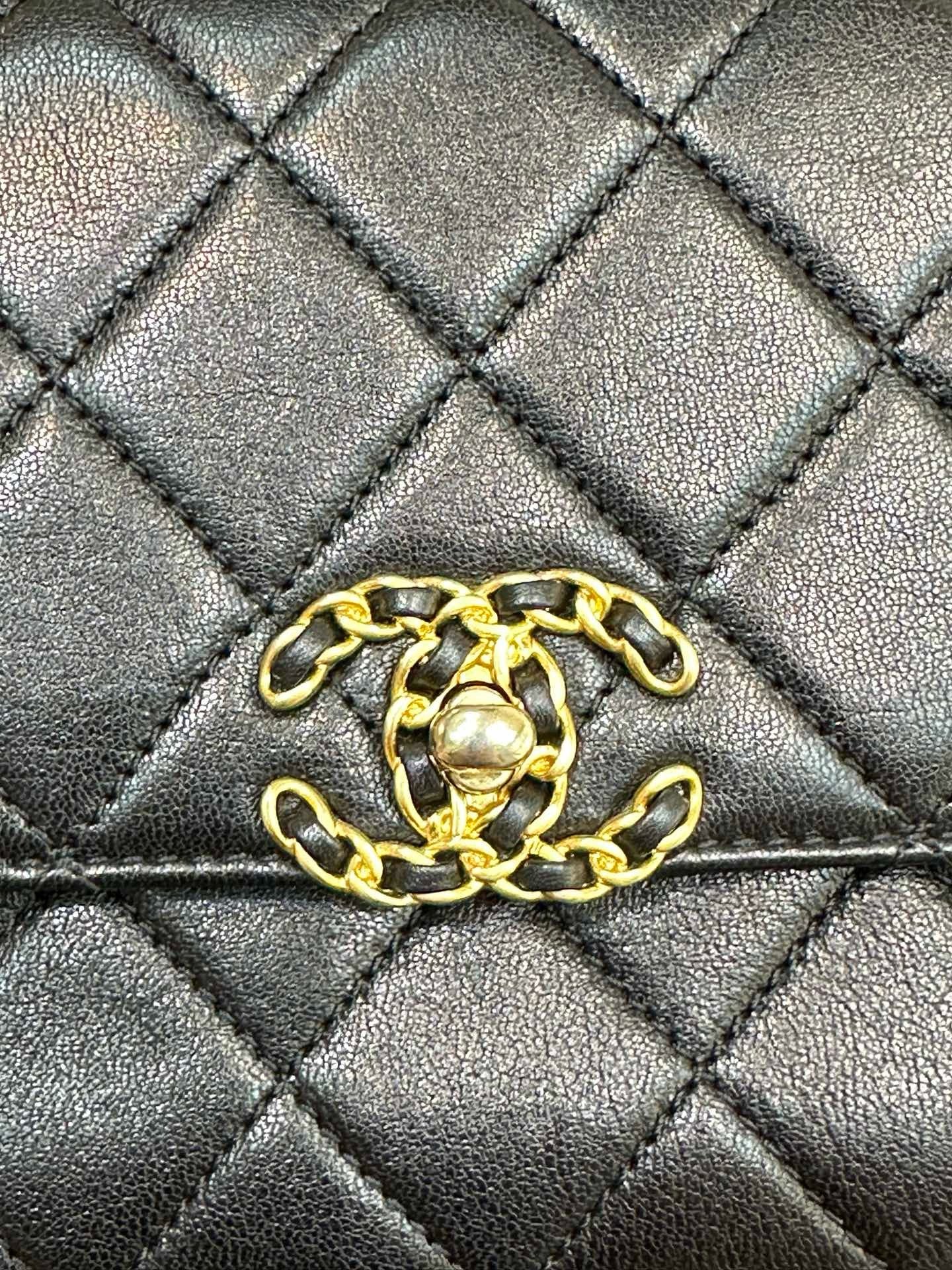 Chanel Small Lambskin Quilted Chain Infinity Top Handle Flap Black GHW