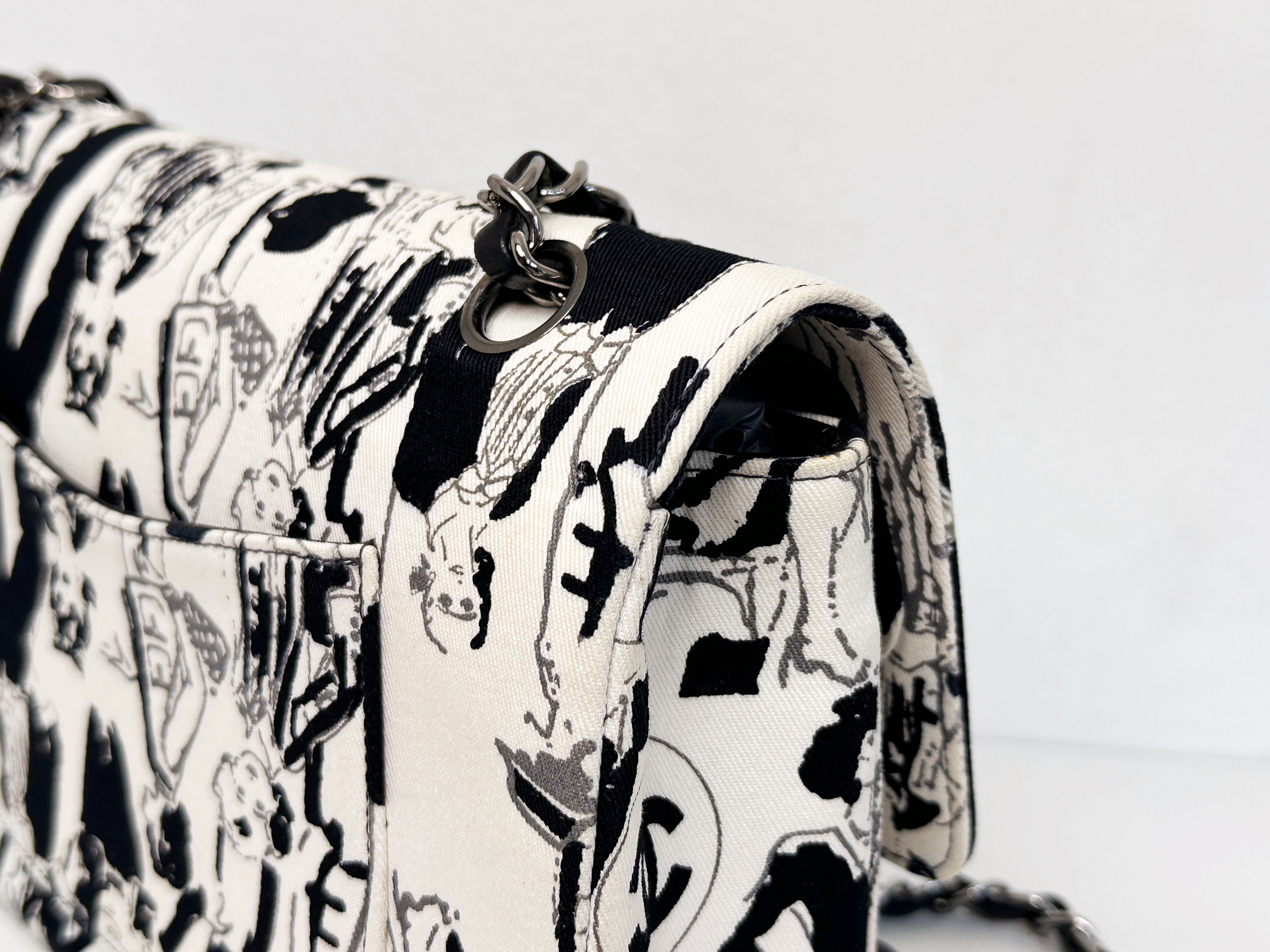 Chanel Canvas Coco Icons Medium Double Flap Bag Black White 827 holo card