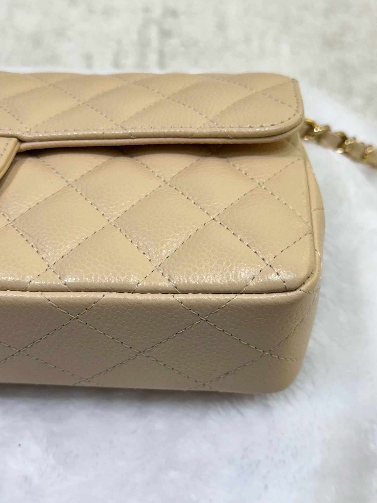 Chanel Caviar East West Flap Bag Beige GHW 1336 holo card