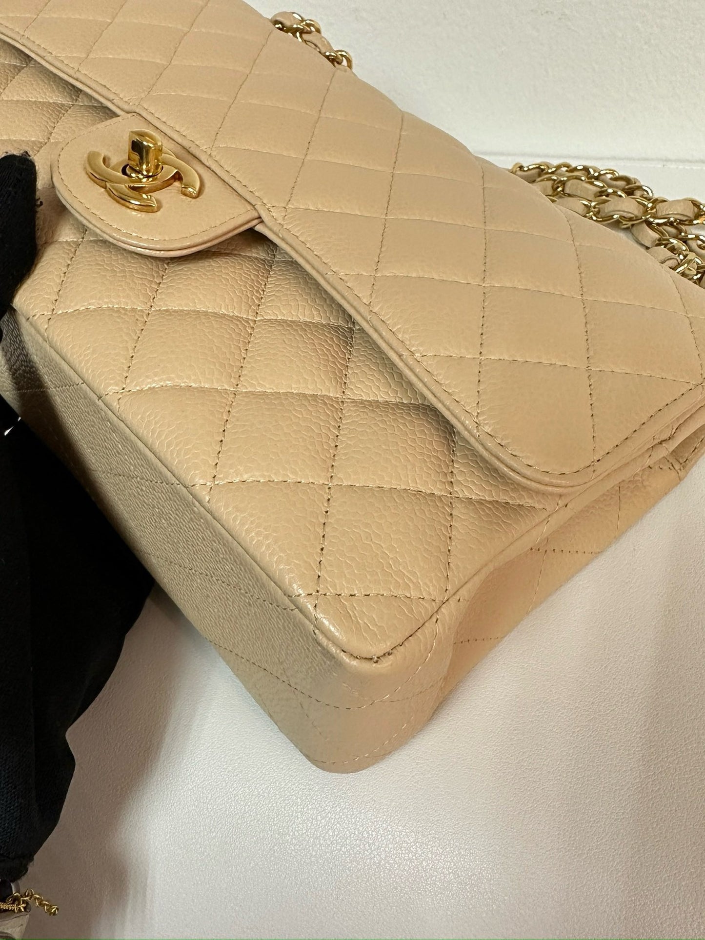 Chanel Medium Beige Classic Caviar Double Flap Bag GHW 1598 holo card