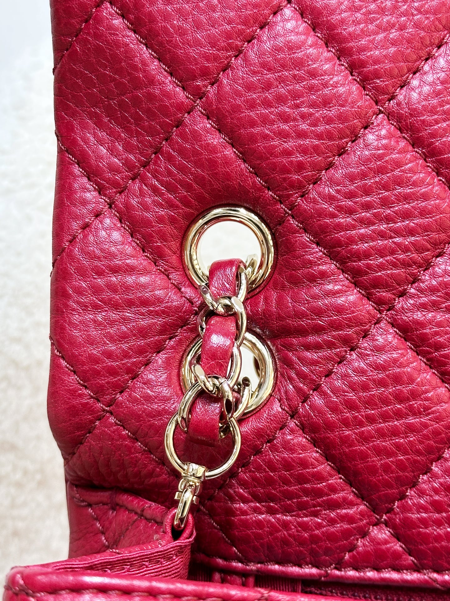 Chanel Red Grained Calfskin XL Small Travel Flap Bag Light Gold Hardware