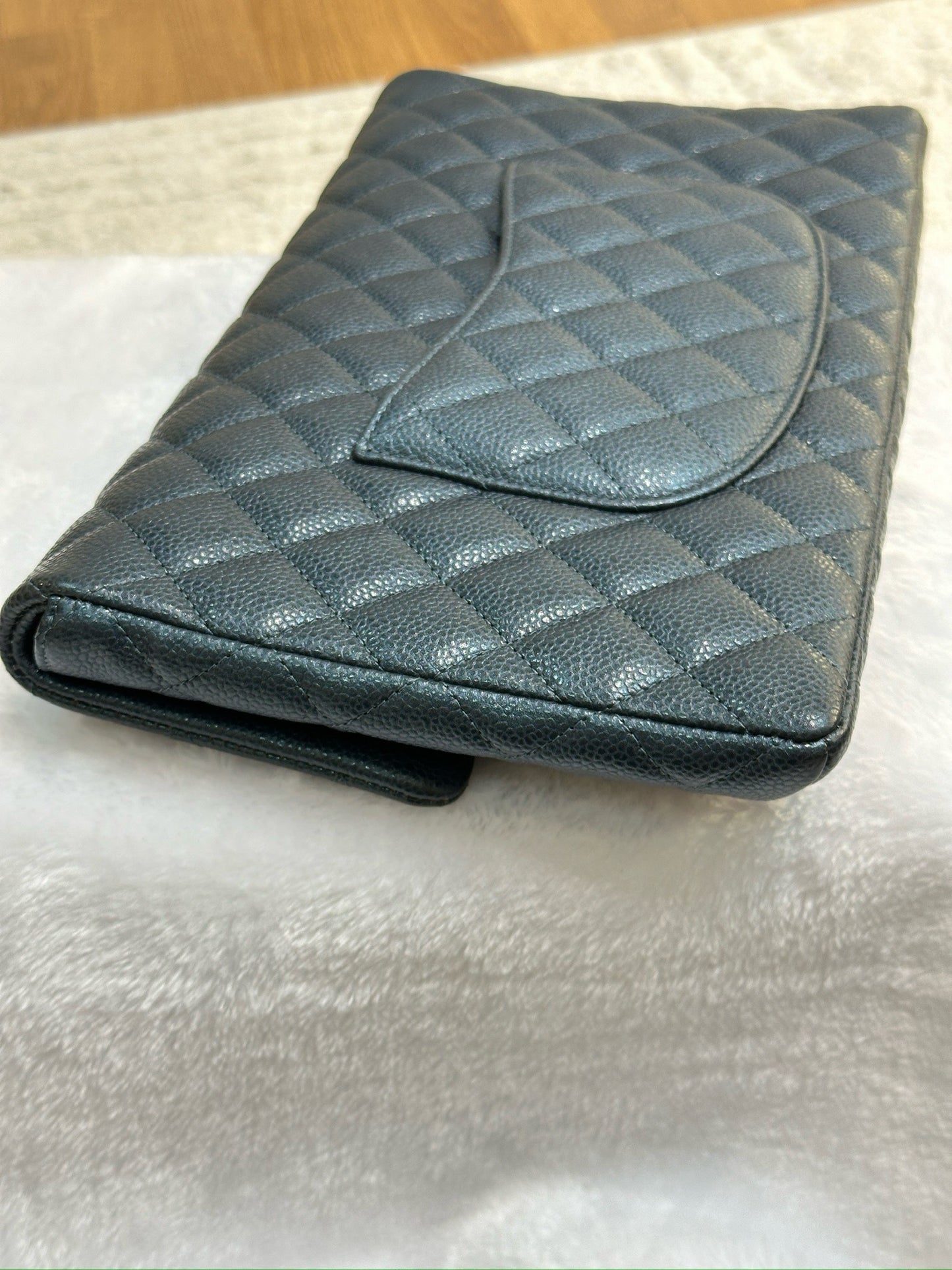 CHANEL Classic Large Clutch Blue Grained Calfskin GHW