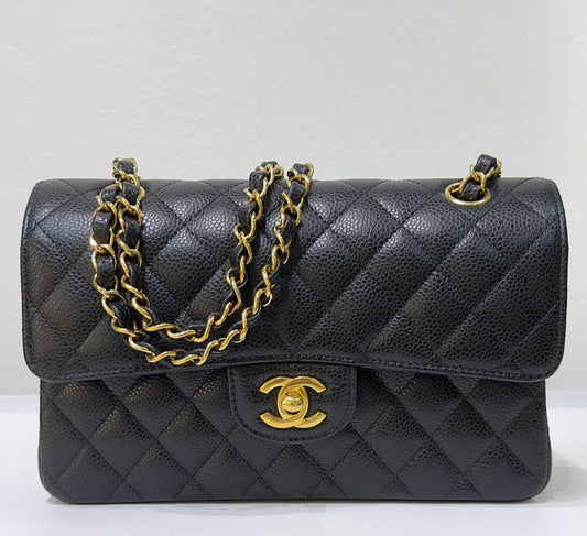 Chanel Small Classic Quilted Caviar Double Flap Bag Black 2022 year