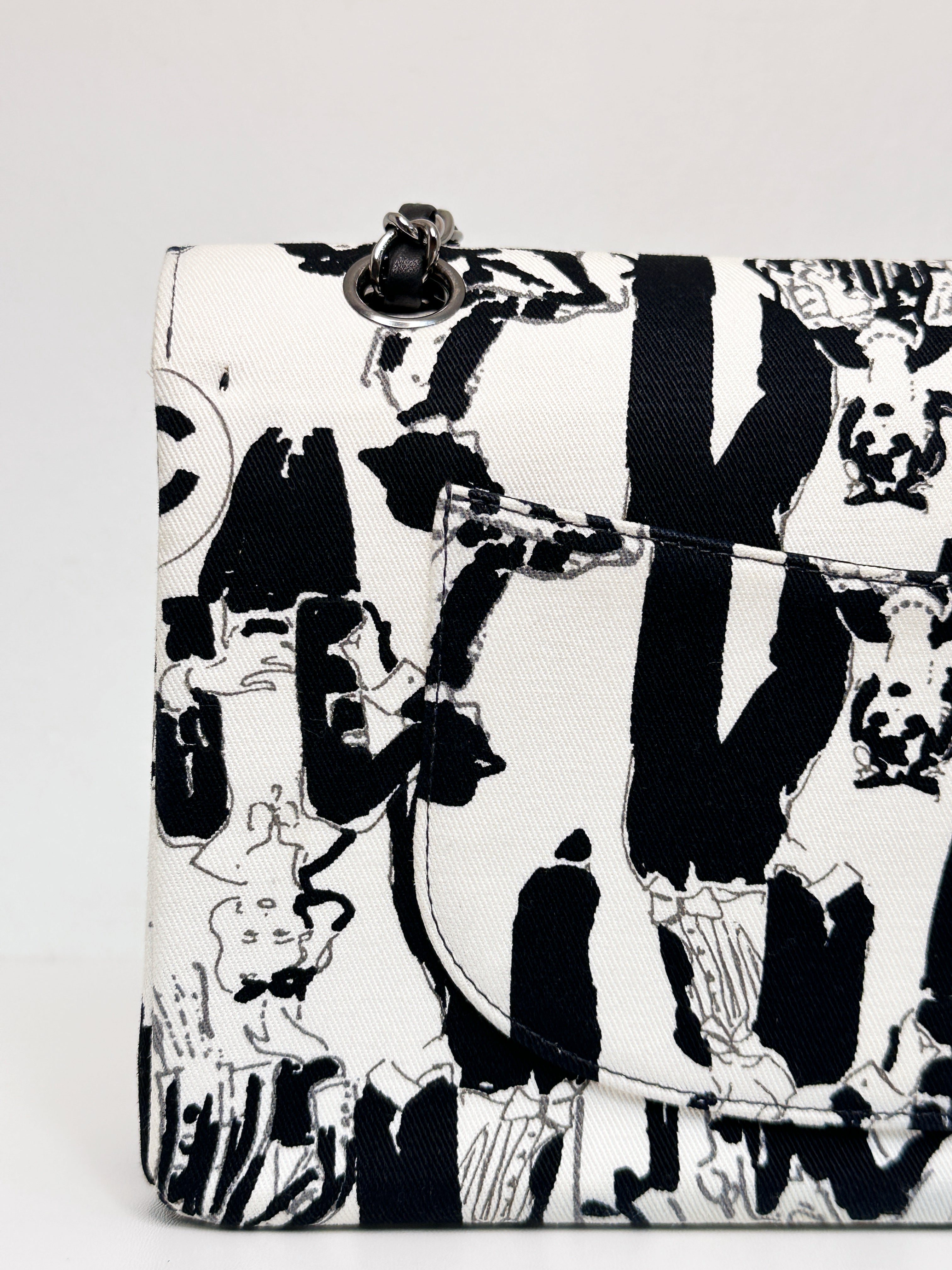 Chanel Canvas Coco Icons Medium Double Flap Bag Black White 827 holo card