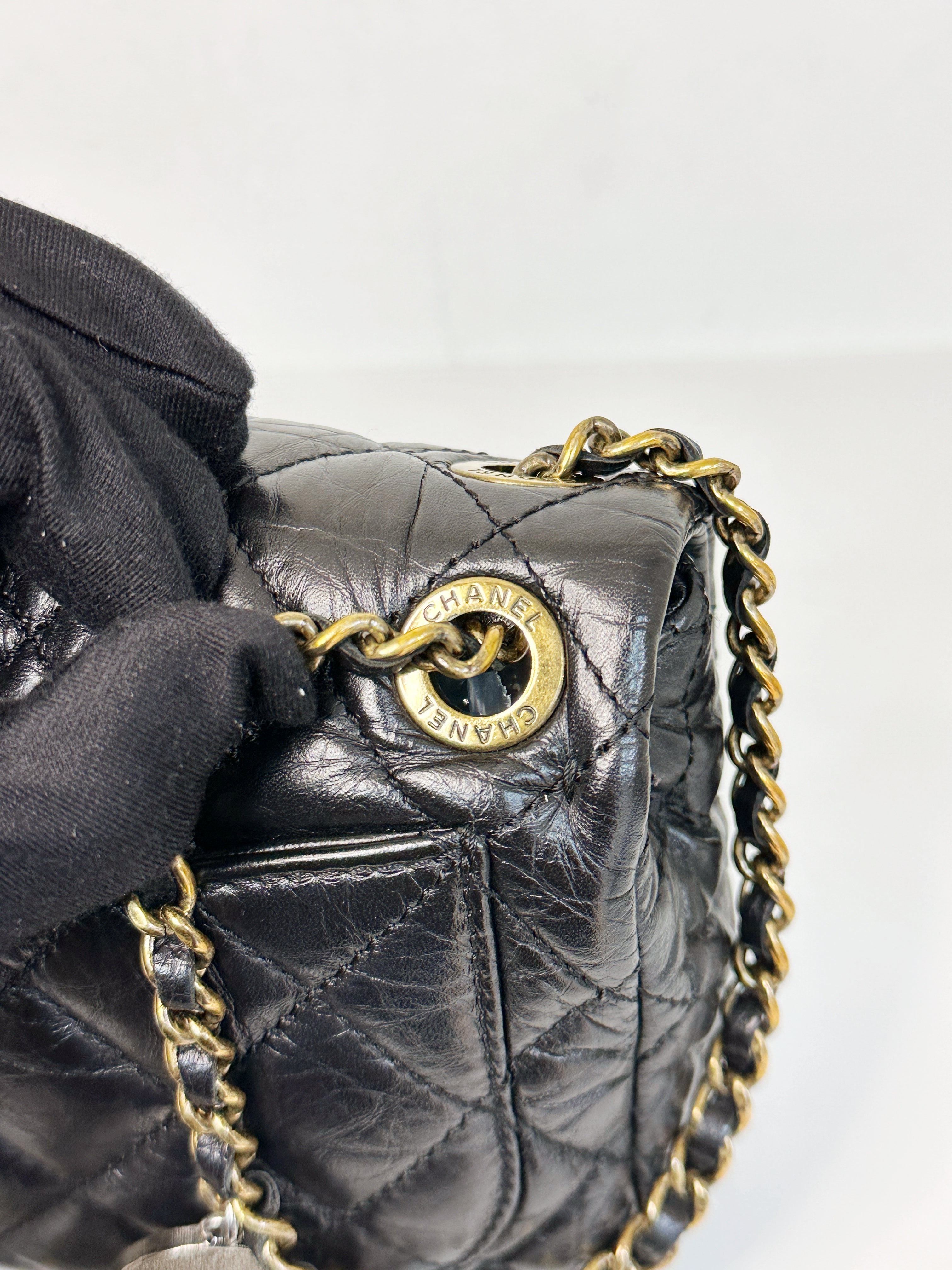 Chanel Mini Limited Edition Aged Calfskin Quilted Medallion Flap Black GHW 206 holo card