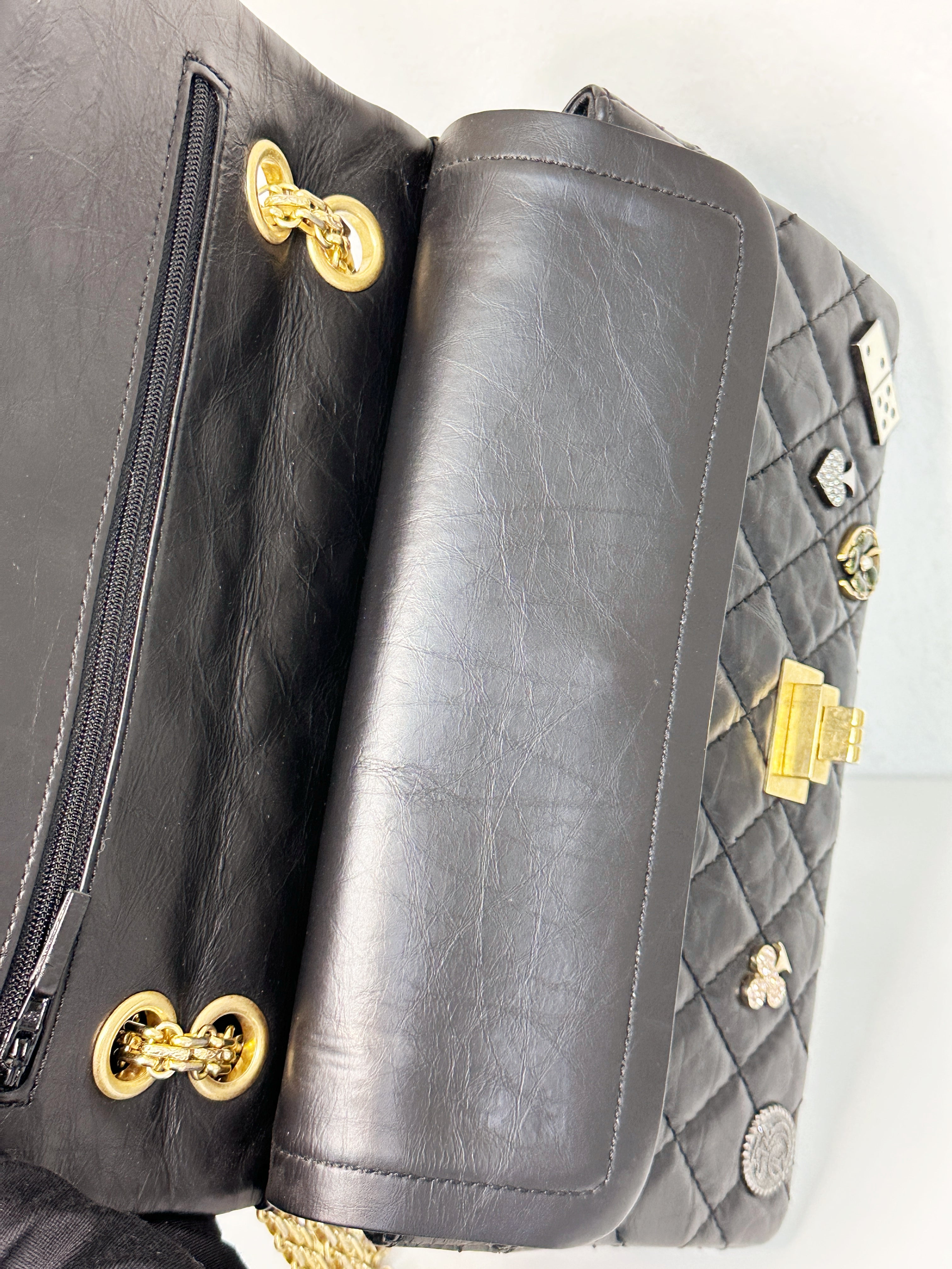 Chanel Small 2.55 Reissue Aged Calfskin Lucky Charms 225 Flap Black GHW