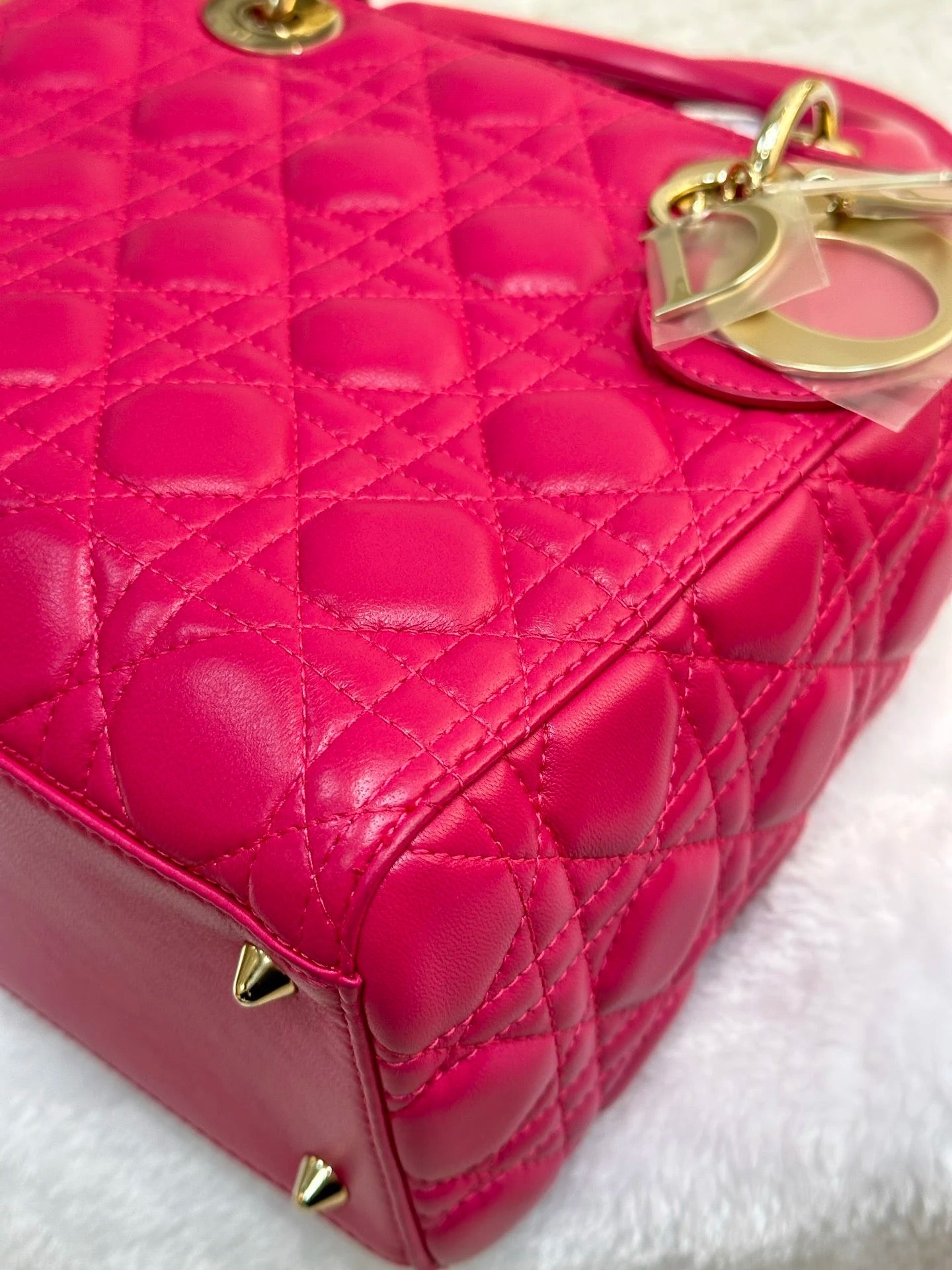 Christian Dior Medium Cannage Lambskin Lady Dior Bag Fuschia Pink GHW