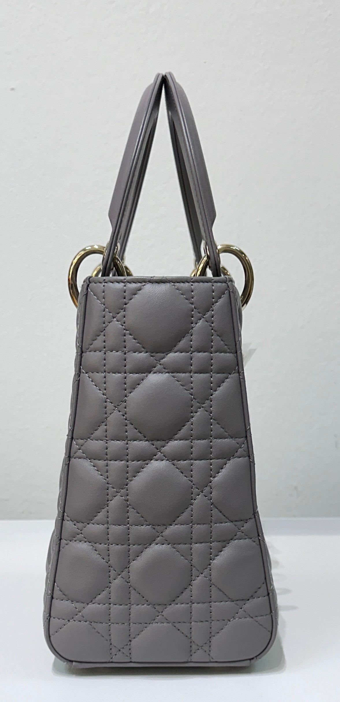 Christian Dior Medium Cannage Quilted Lambskin Leather Lady Dior Bag Grey