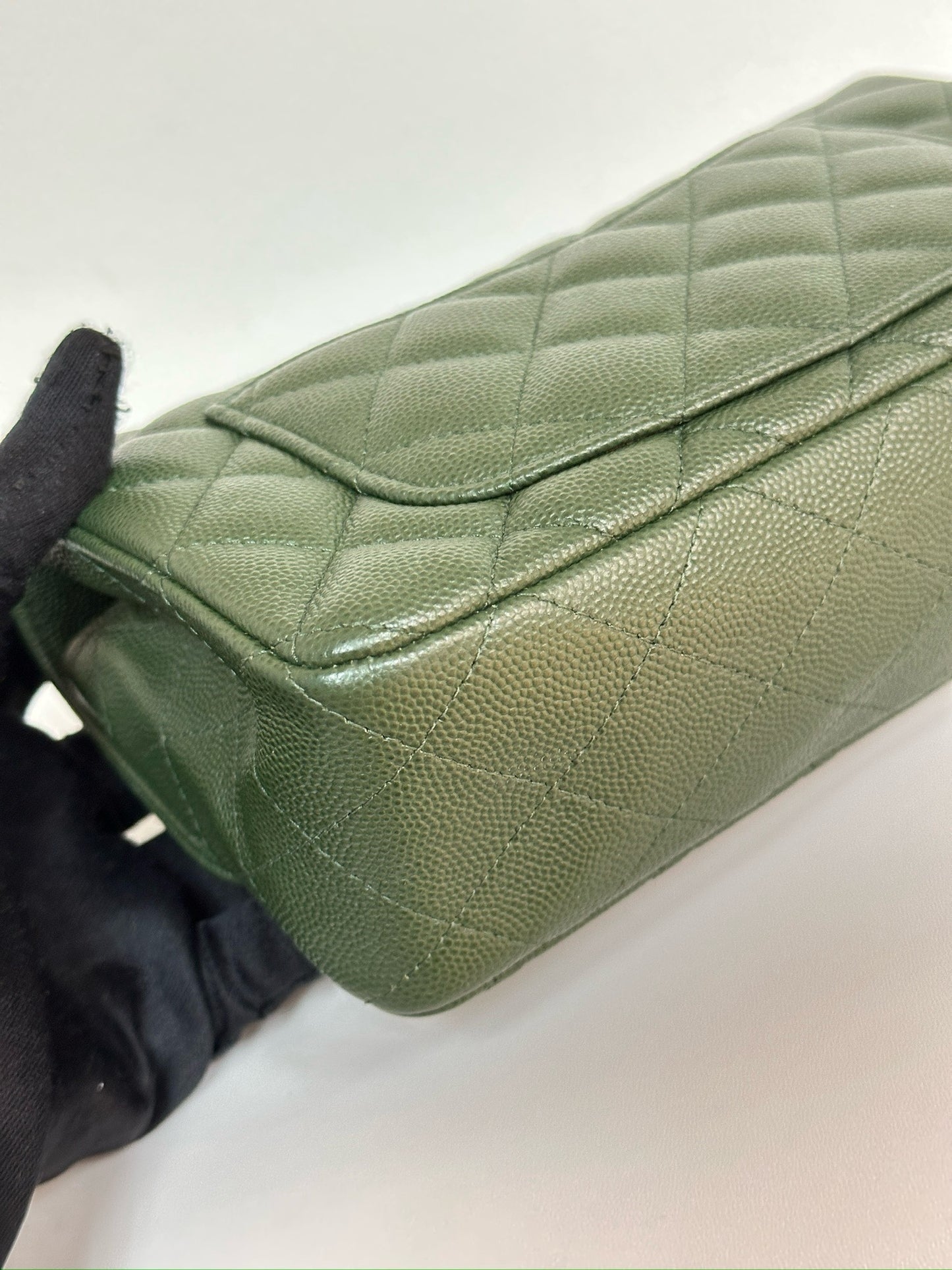 Chanel Caviar Quilted Mini Rectangular Flap Green 2507 holo card