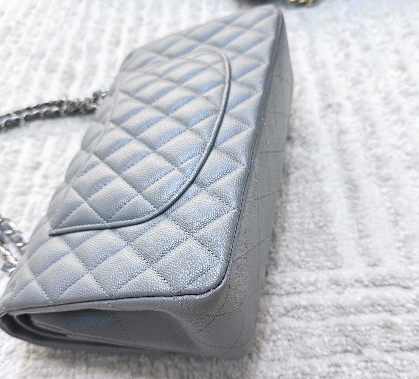 CHANEL Caviar Quilted Medium Double Flap Grey