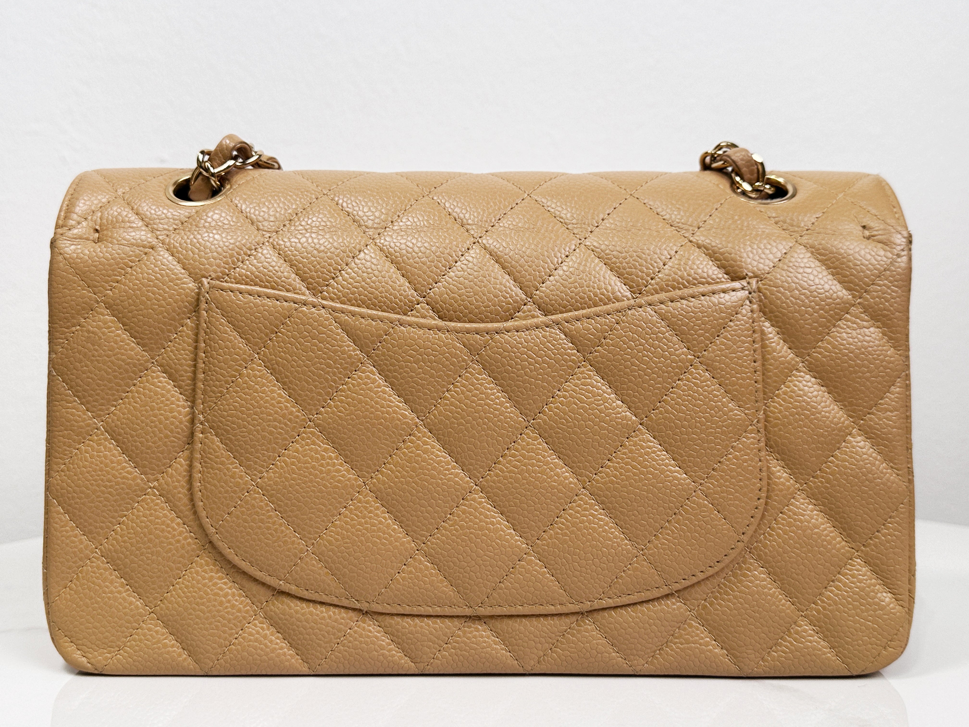 Preloved Authentic Chanel Vintage 24kGold Medium Caviar Quilted Double Flap Beige Bag