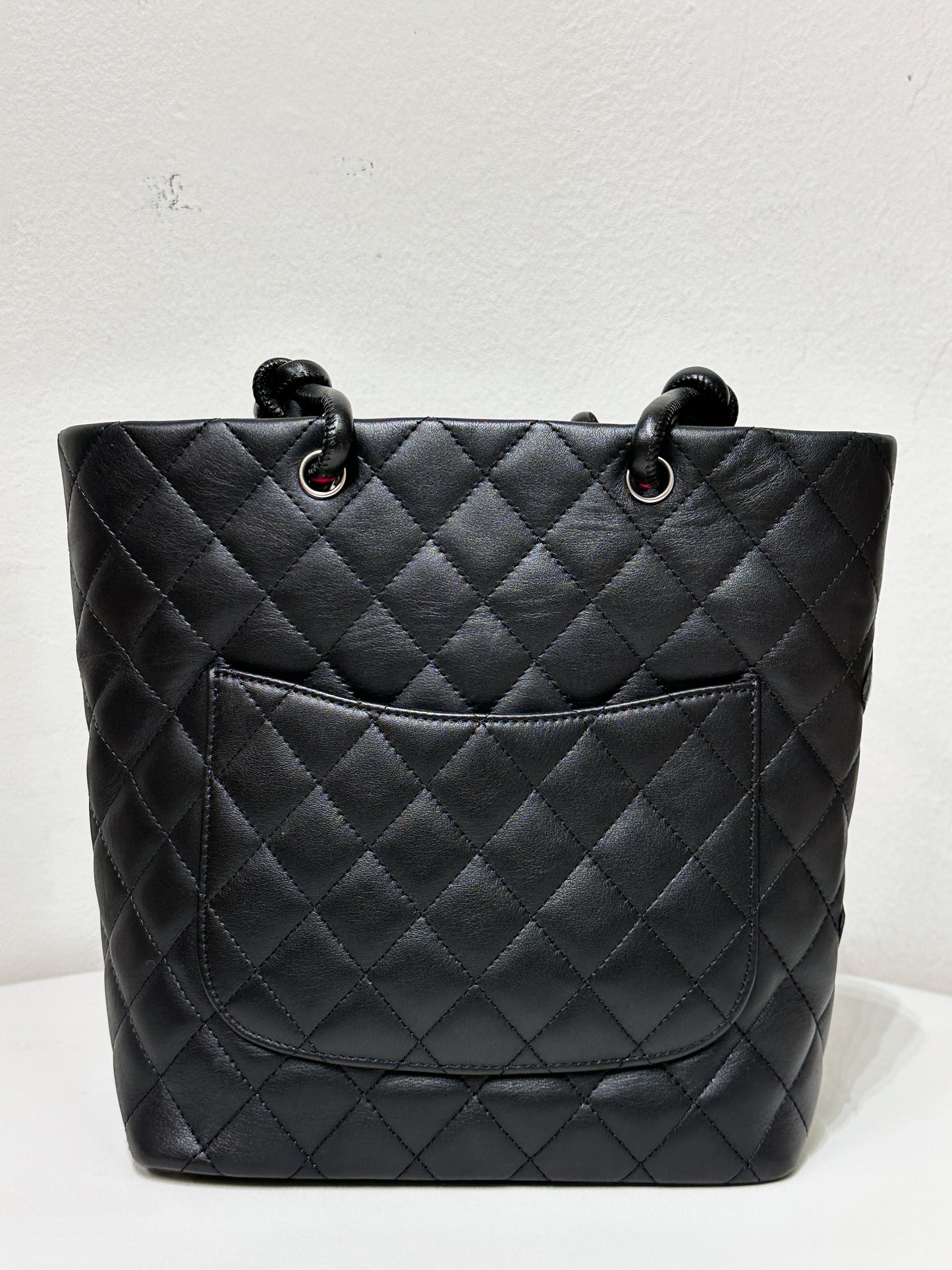 Chanel Calfskin Cambon Line Medium Tote Bag Black 1531 holo