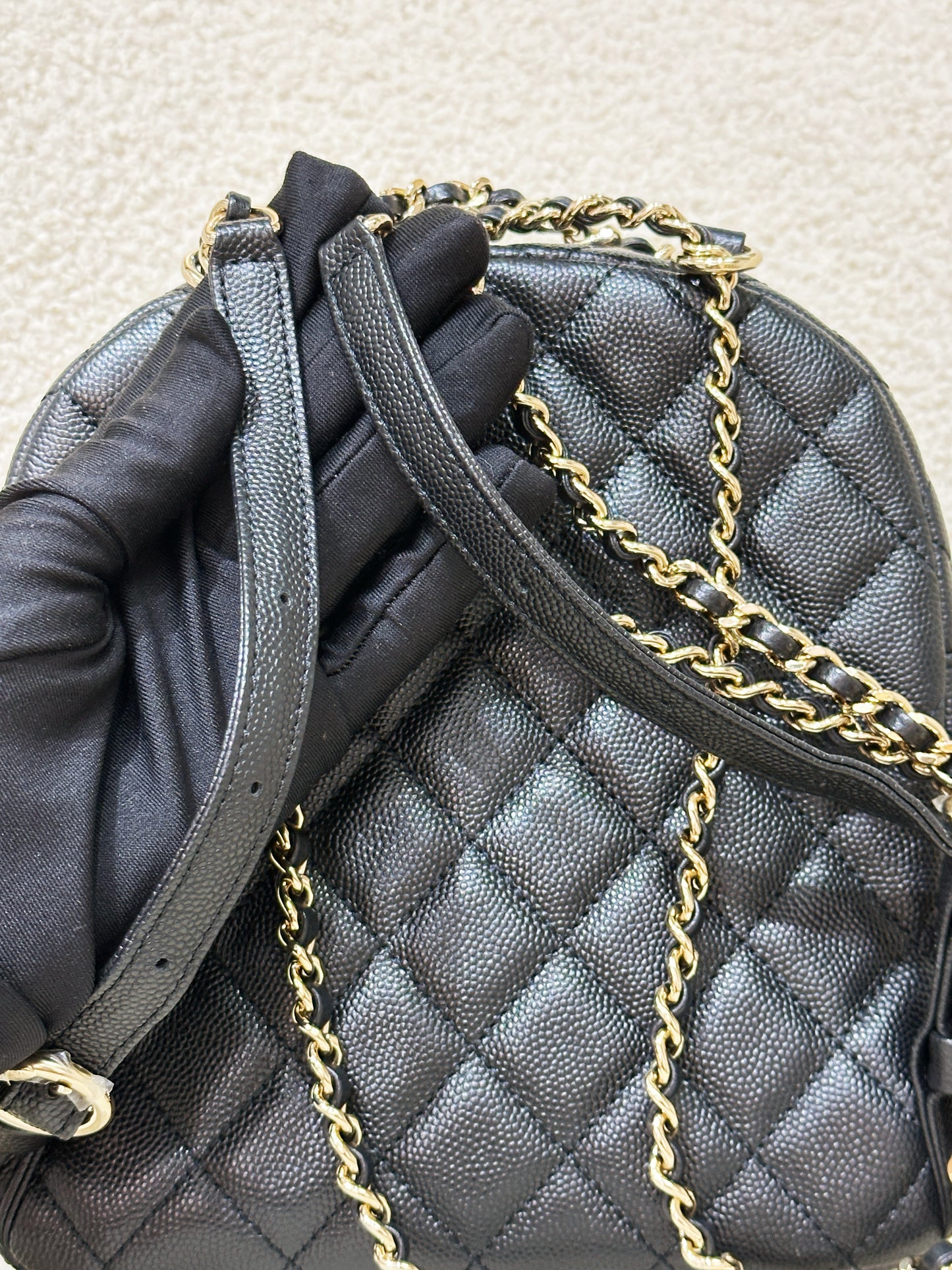 Chanel CC Day Backpack Quilted Caviar Mini Black 268 holo card