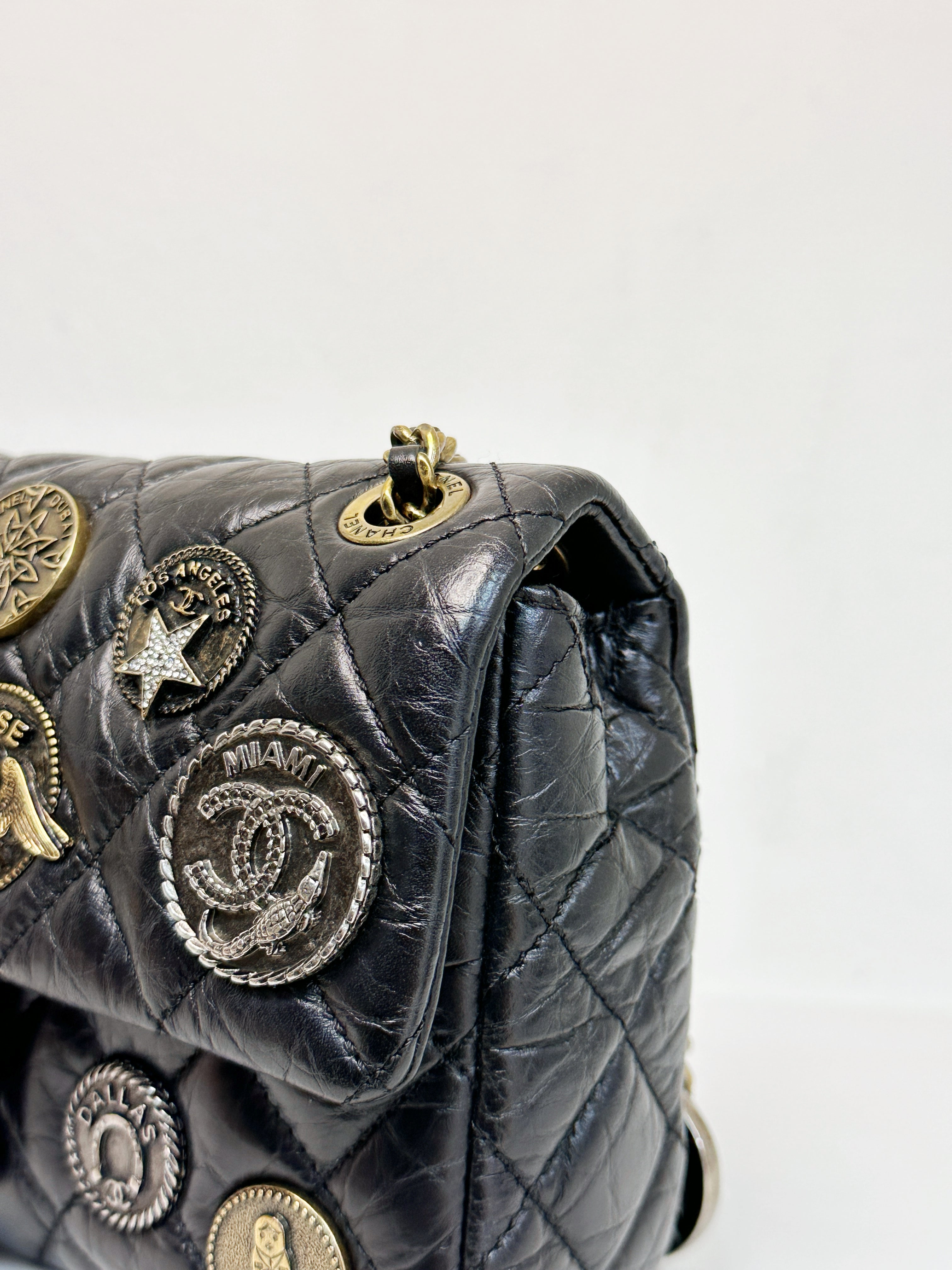 Chanel Mini Limited Edition Aged Calfskin Quilted Medallion Flap Black GHW 206 holo card