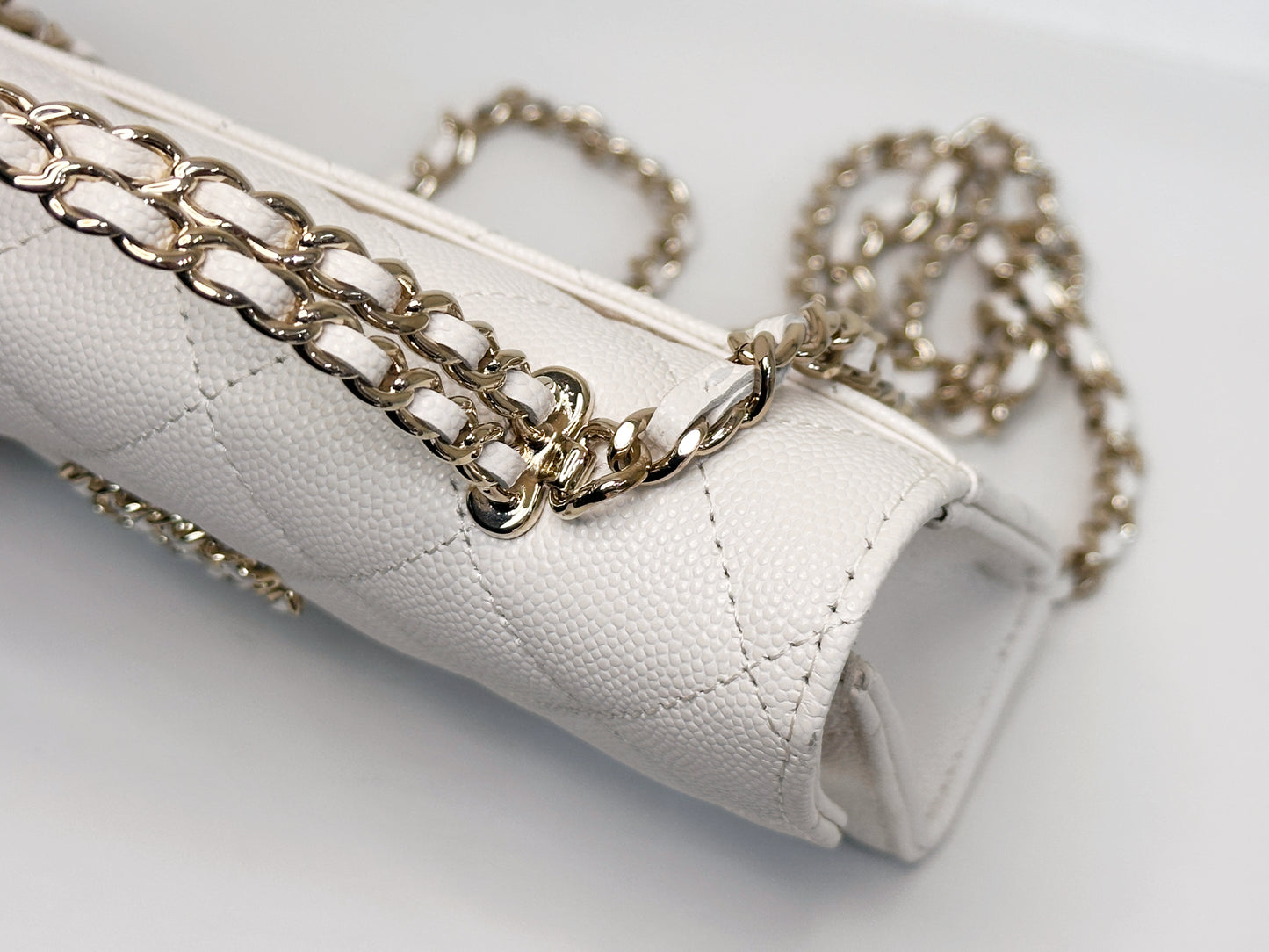 Chanel 23P Top Handle Kelly Clutch with Chain in White Caviar GHW