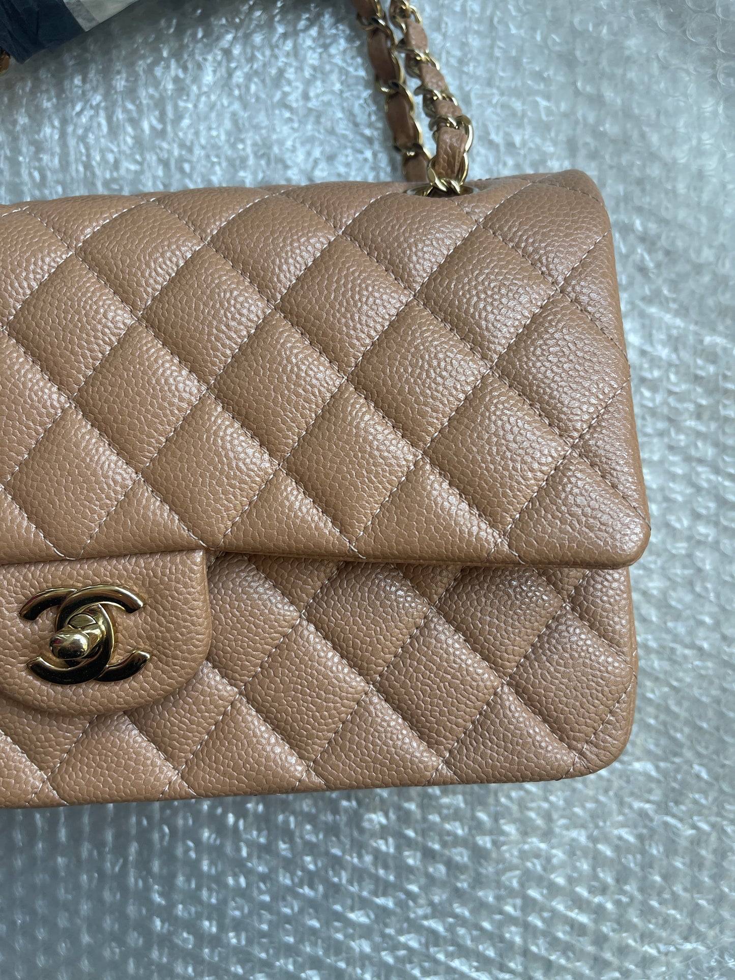 Chanel 18S Dark Beige Classic Medium Flap Caviar Gold Hardware