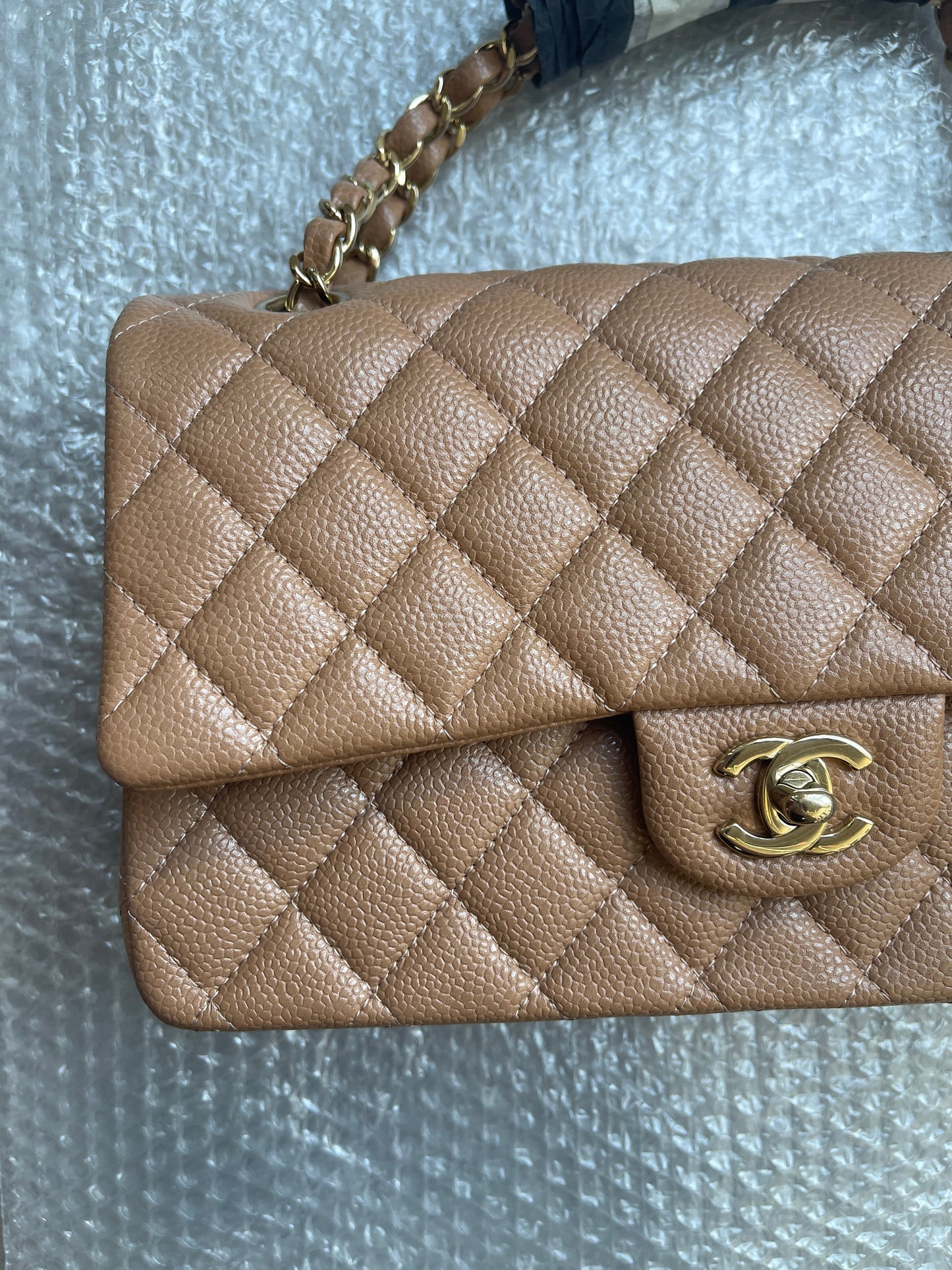 Chanel 18S Dark Beige Classic Medium Flap Caviar Gold Hardware