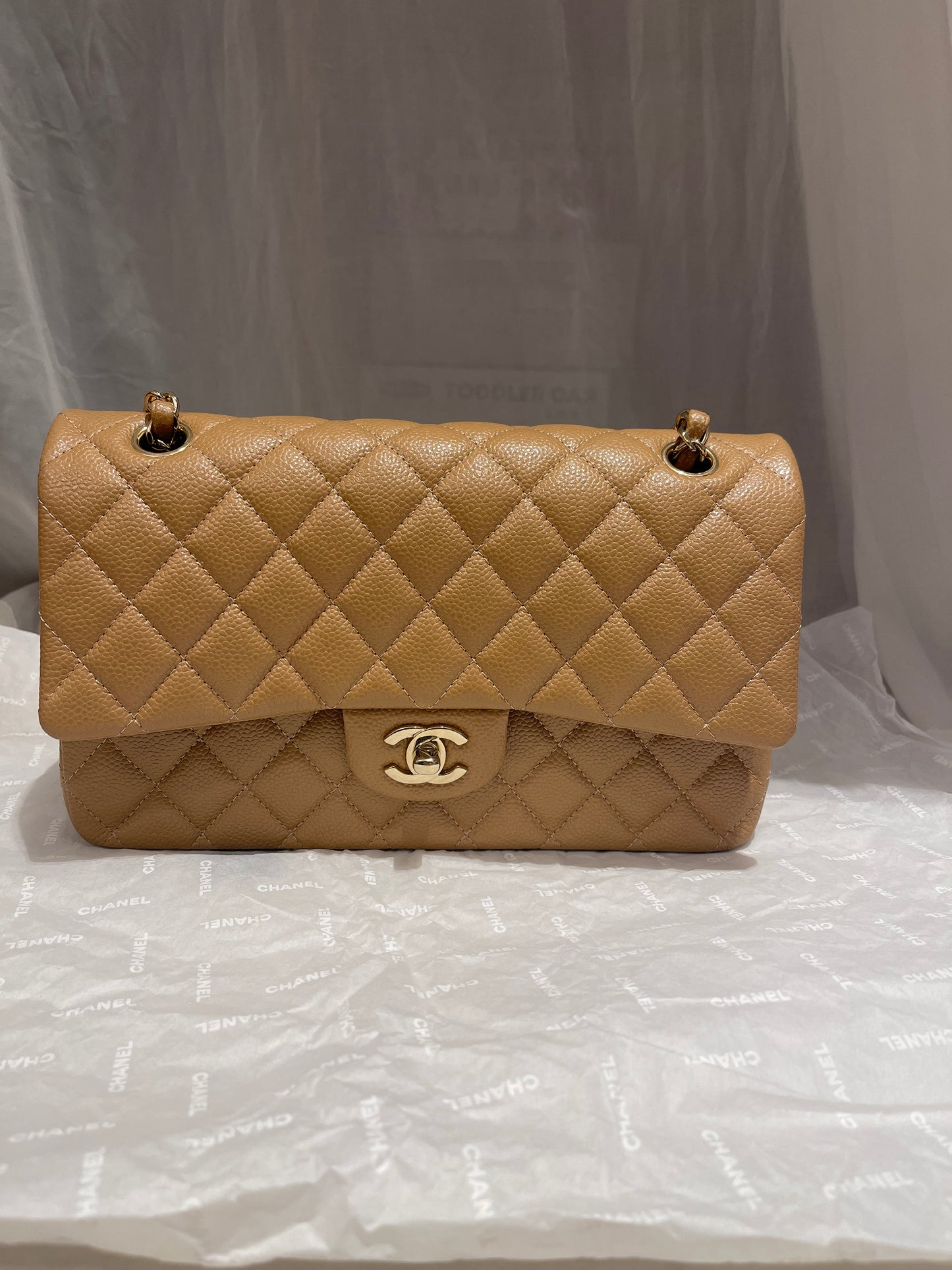 Chanel 18S Dark Beige Classic Medium Flap Caviar Gold Hardware