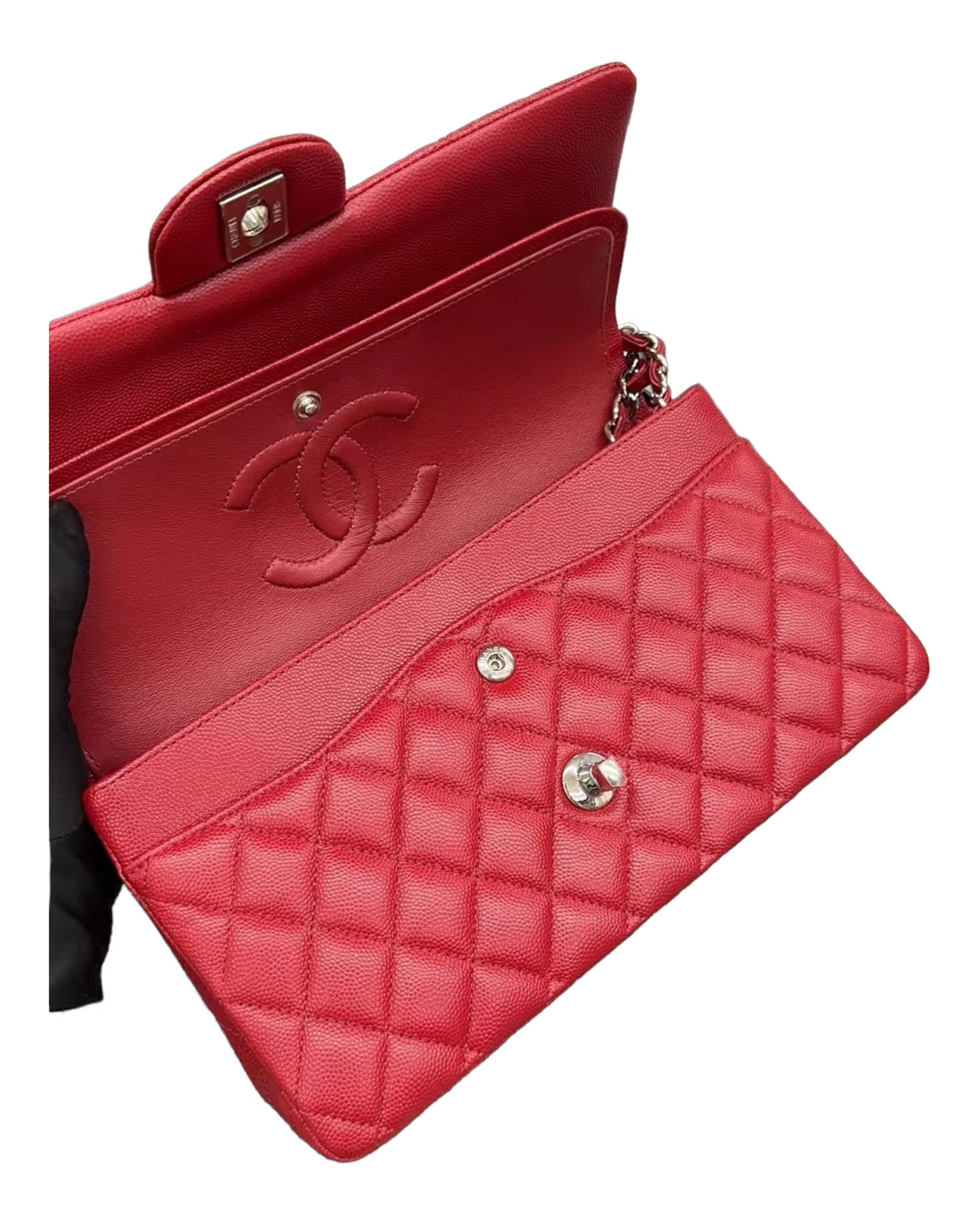 CHANEL Medium Classic Flap 17B Red Caviar