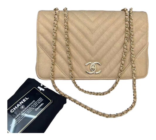 Chanel gold chevron flap bag Golden