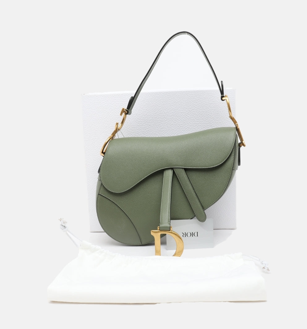 CHRISTIAN DIOR Saddle Bag in Cedar Green Grained Calfskin