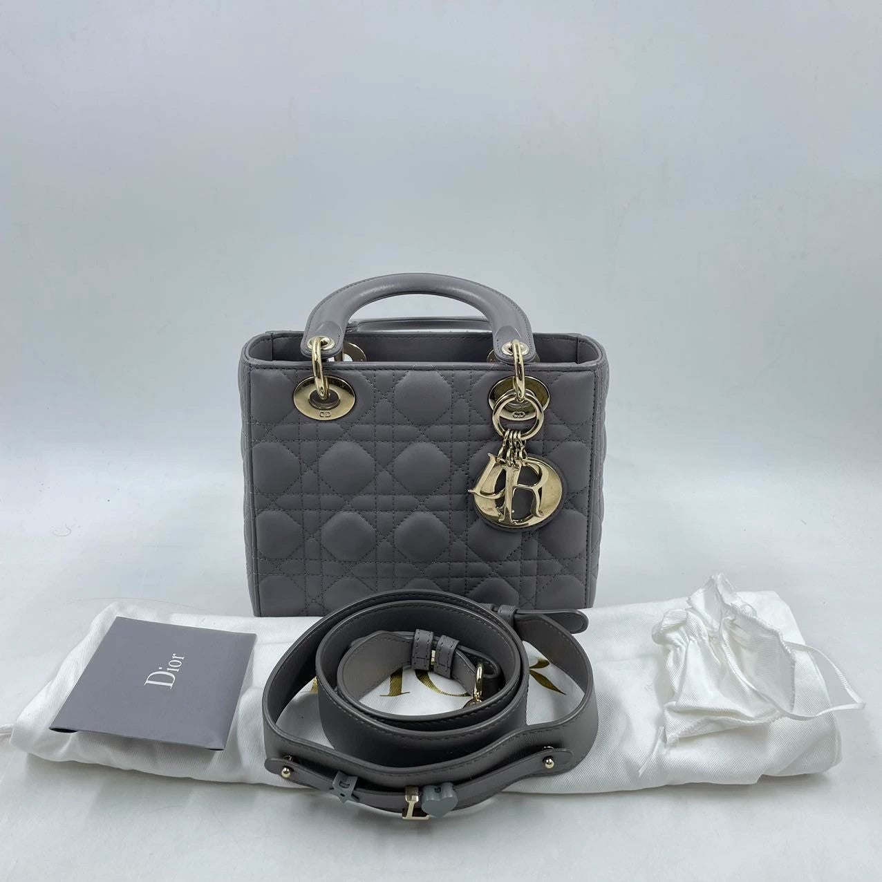 Dior Small Lady Dior ABC  in Gray  Lambskin and LGHW Enamel Buckle