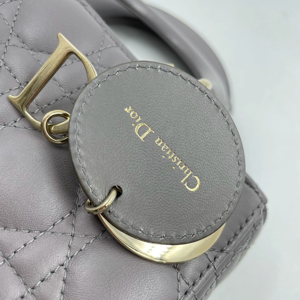 Dior Small Lady Dior ABC  in Gray  Lambskin and LGHW Enamel Buckle