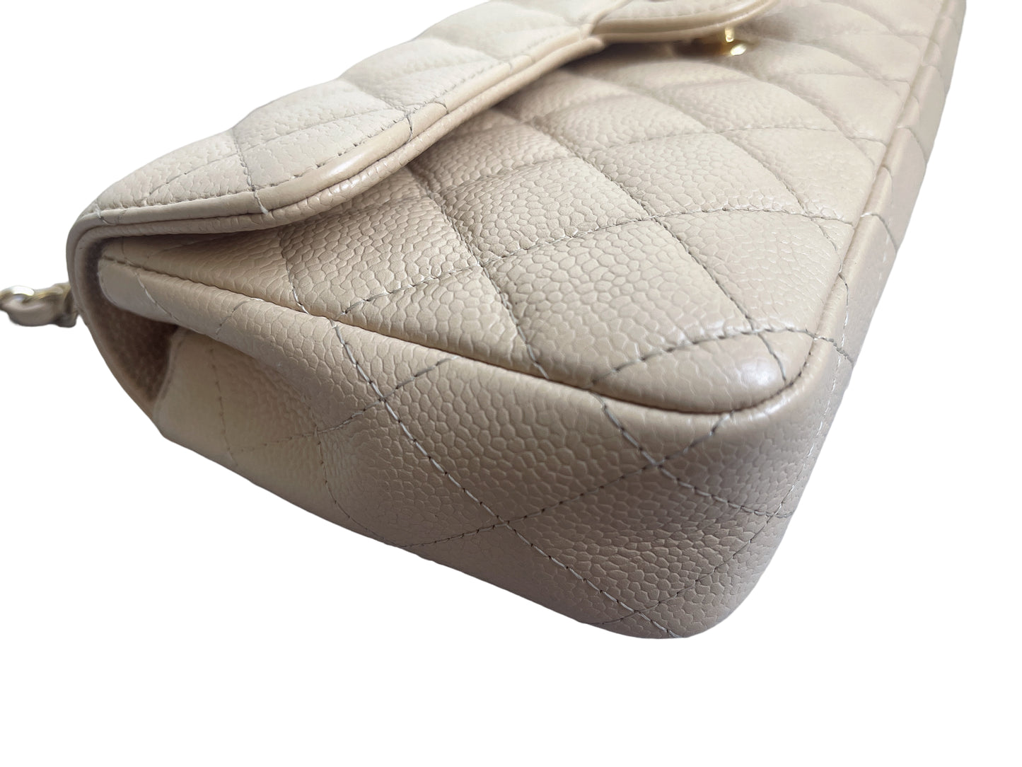 Chanel East West Flap Bag Beige Caviar