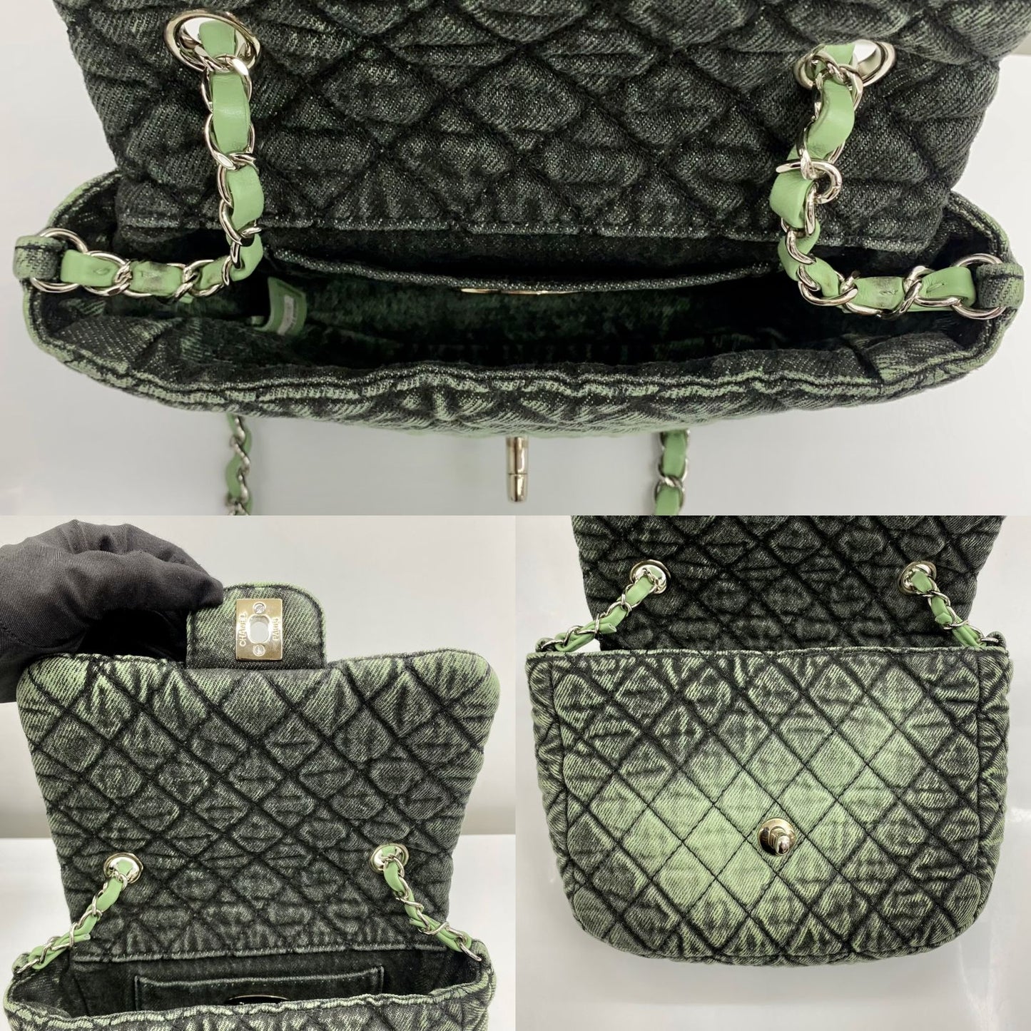 CHANEL 2019 DENIMPRESSIONS GREEN WASHED QUILTED DENIM CROSSBODY FLAP BAG RHW