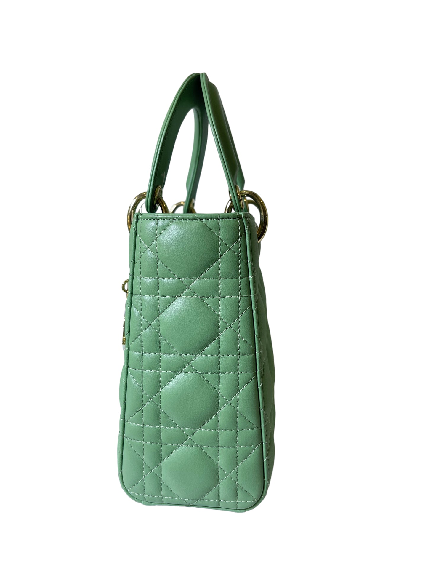 Dior Small Lady Dior ABC  in Green Lambskin and LGHW Enamel Buckle