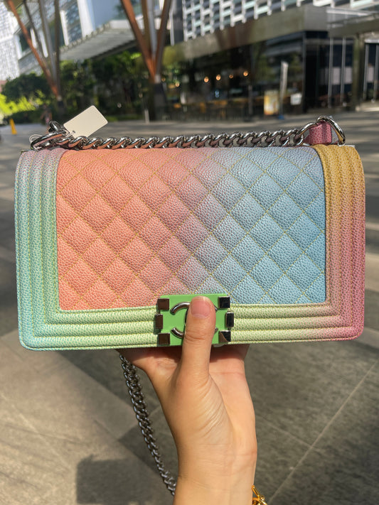 Chanel Medium Rainbow Boy Flap Caviar Leather 16C Cuba Multicolor