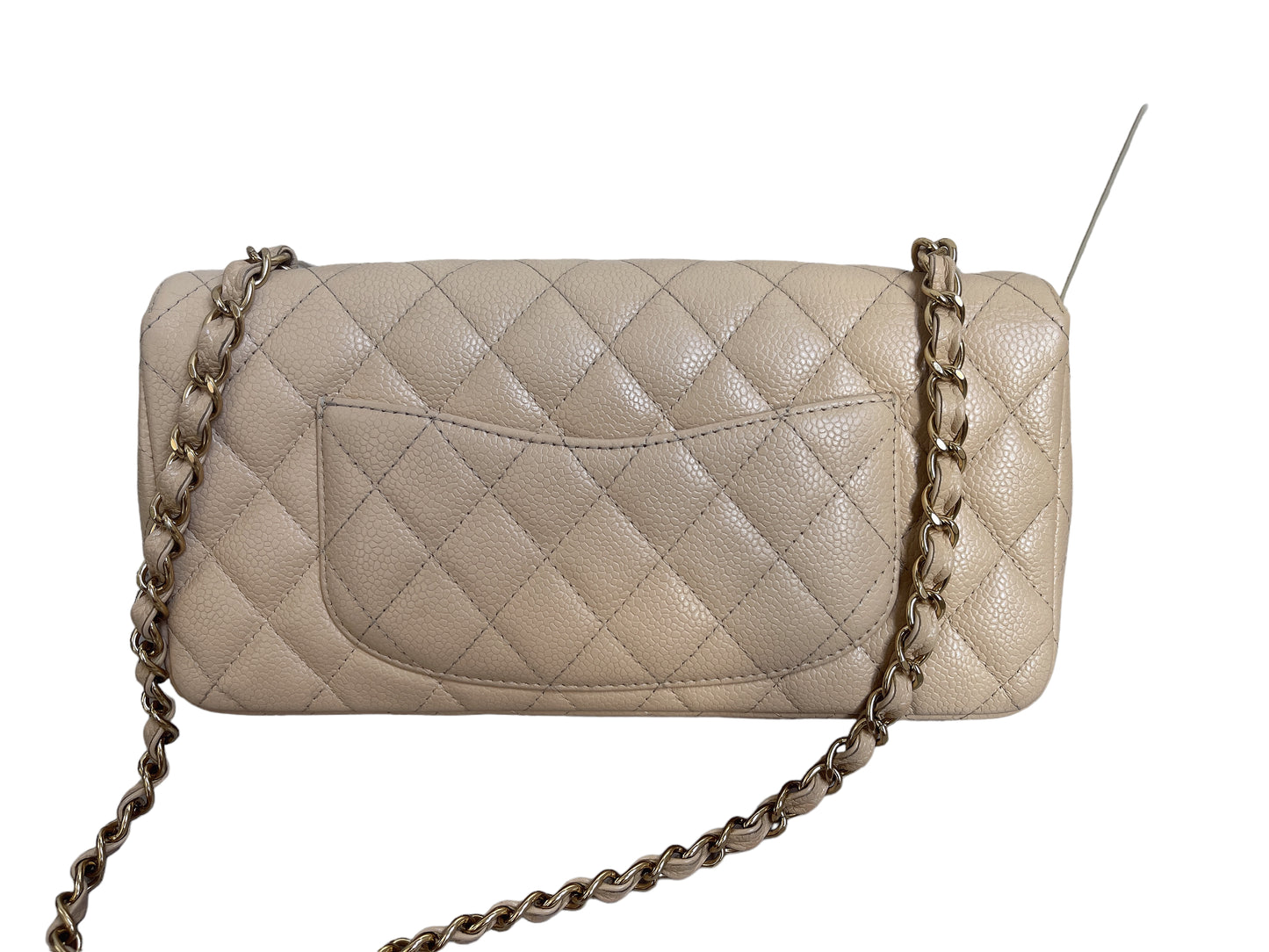 Chanel East West Flap Bag Beige Caviar